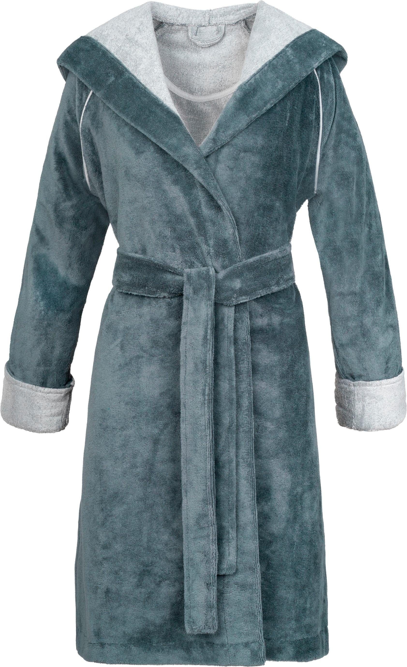 ESPRIT Damenbademantel Cosy Kurzform, Microfaser-Webfrottier, Kapuze, Gürtel, mit Kapuze & Logostickerei, kurz mehr