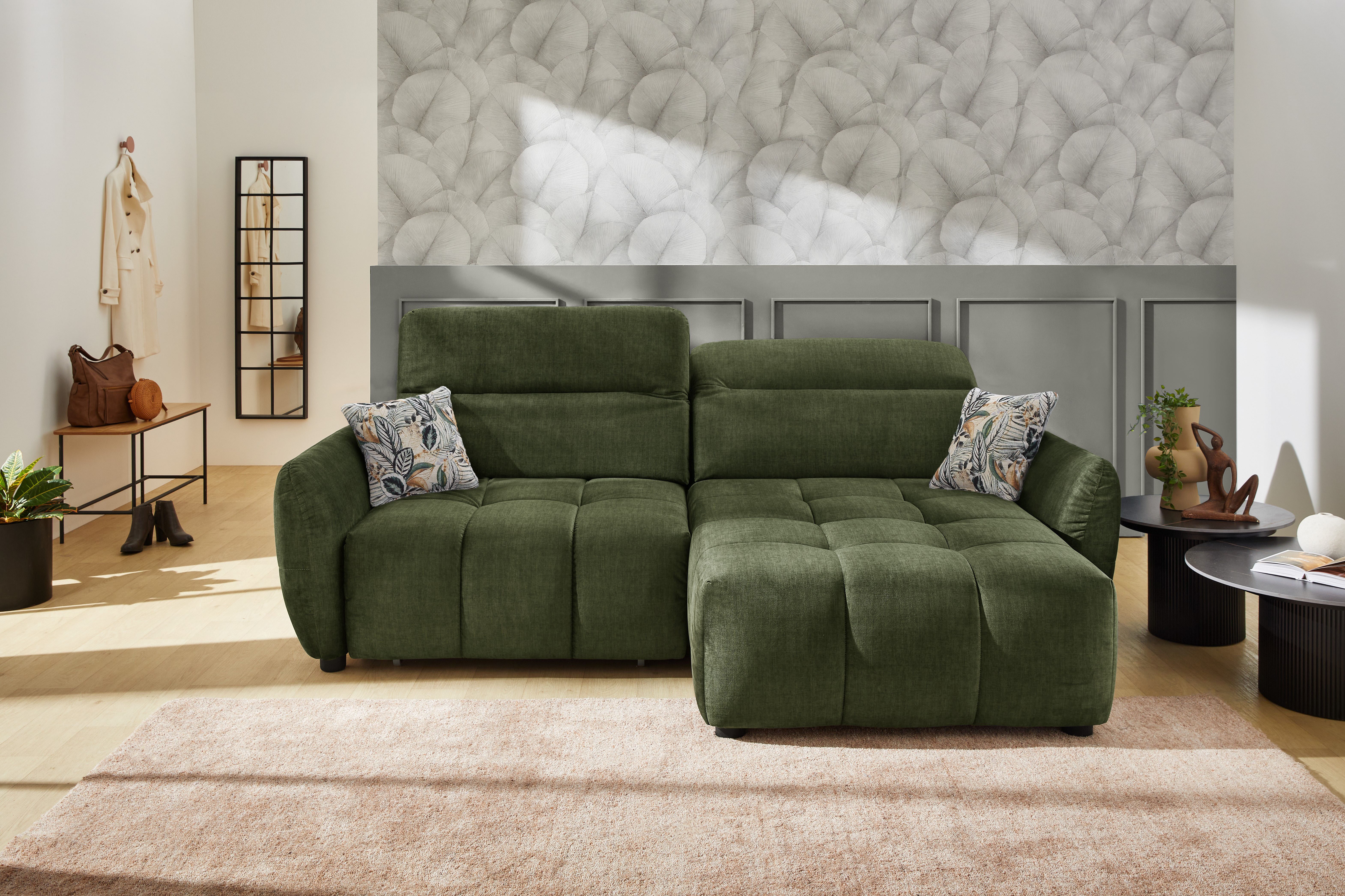 Jockenhöfer Gruppe Ecksofa Zoom L-Form, B: 263 cm, mit 60 cm elektr. Sitztiefenverstellung, 140kg Belastbarkeit, USB-Anschluss, Kopfteilverstellung & Zierkissen