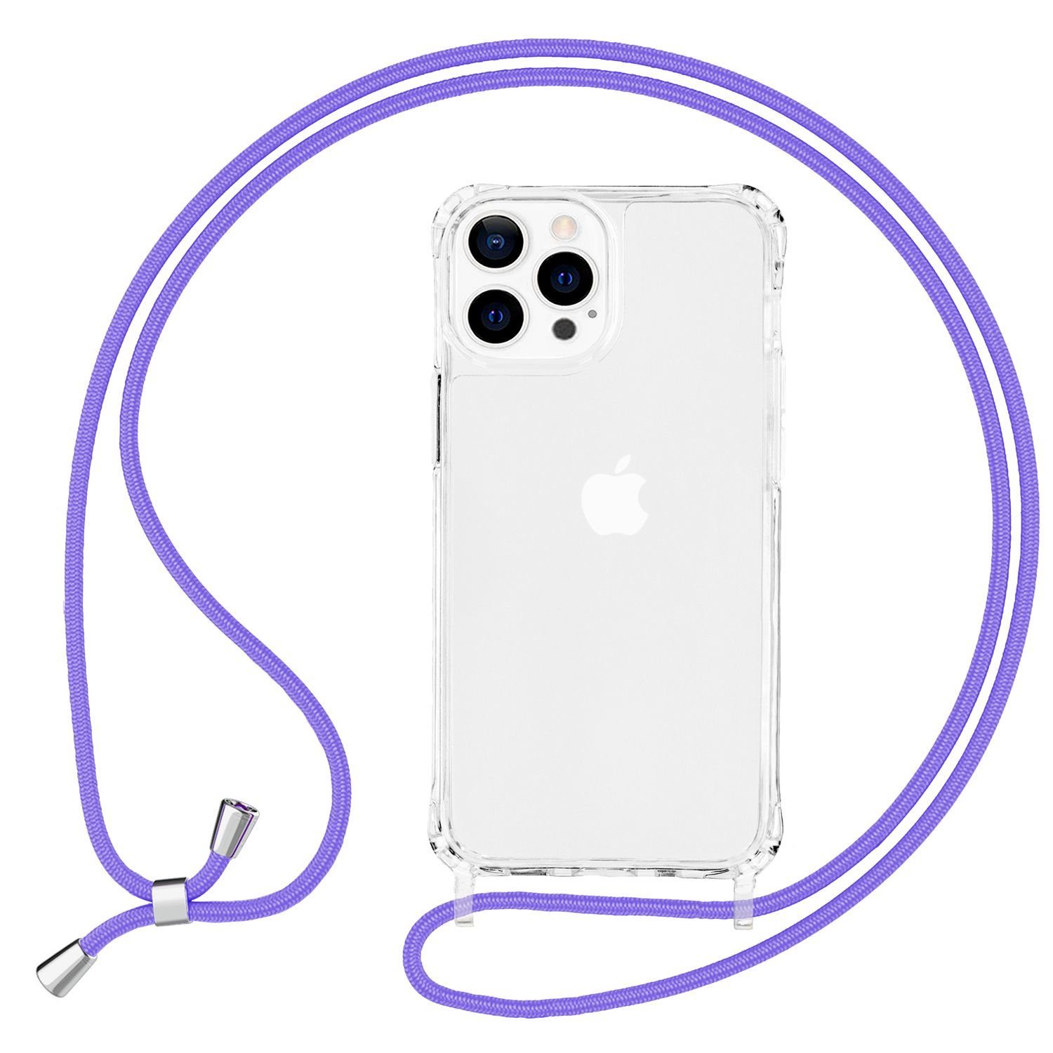 Nalia Backcover Apple iPhone 13 Pro Max 17 cm (6,7 Zoll), Klare Hybrid Hülle mit Kette / Schutzhülle zum Umhängen / Handyband