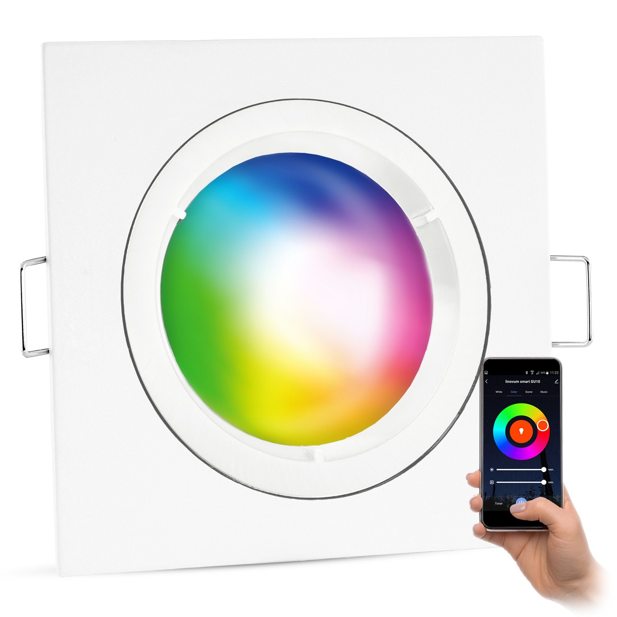linovum Smarte LED-Leuchte Smarter Deckenstrahler Spot eckig matt weiss Smart LED Modul RGB, RGB