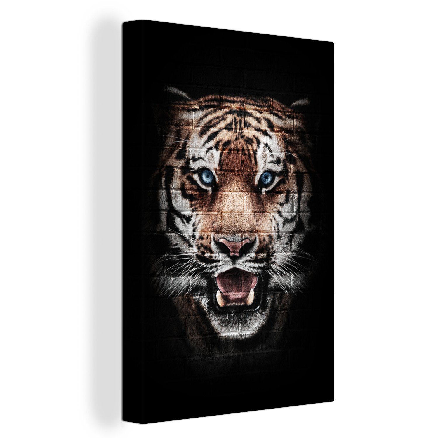 OneMillionCanvasses® Leinwandbild Tiger - Ziegelstein - Tiere, (1 St), Leinwandbild fertig bespannt inkl. Zackenaufhänger, Gemälde, 20x30 cm
