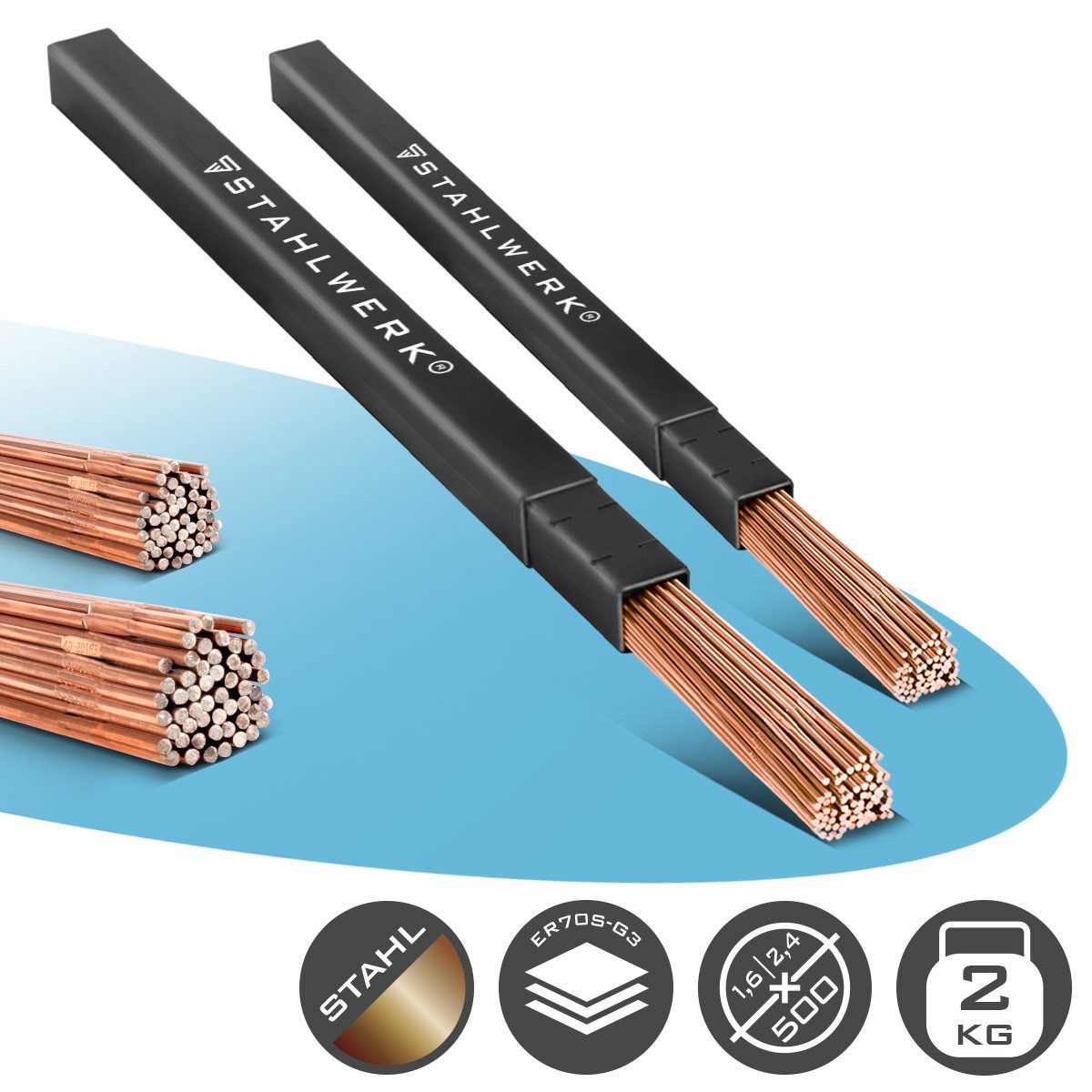 STAHLWERK Stabelektroden WIG Schweißstäbe Set ER70S-G3 Stahl / Ø 1,6 und, (Packung), zähflüssiges Schmelzbad und eine gute Beherrschbarkeit