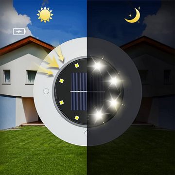 LETGOSPT LED Gartenstrahler 8x Solarleuchte LED-Außenleuchte, IP65 Wasserdichte LED-Wegeleuchten, LED fest integriert, Kaltweiß, 8 LEDs Solar Bodenleuchte, Außen Solarleuchte, für den Garten Rasen Gartenweg Hof