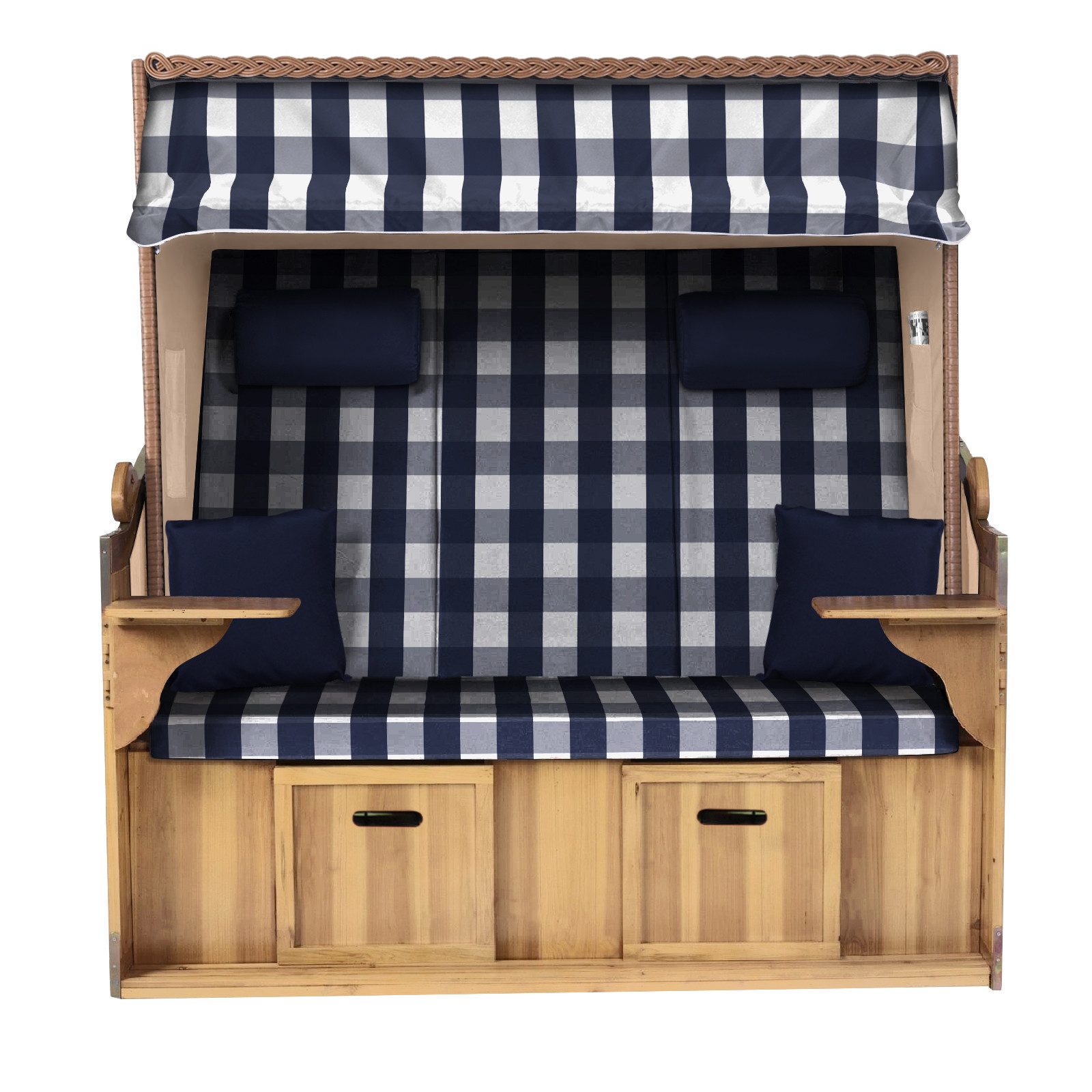 Strandkorb Hanse Strandkorb Strandkorb Ostsee XXL 2,5-Sitzer Volllieger Beige Blau, BxTxH: 150x80x160 cm, Ostsee XXL Volllieger, Ostsee 2,5-Sitzer Modell 2025, Stabiles Wacholder mit handgefertigtem Polyrattangeflecht