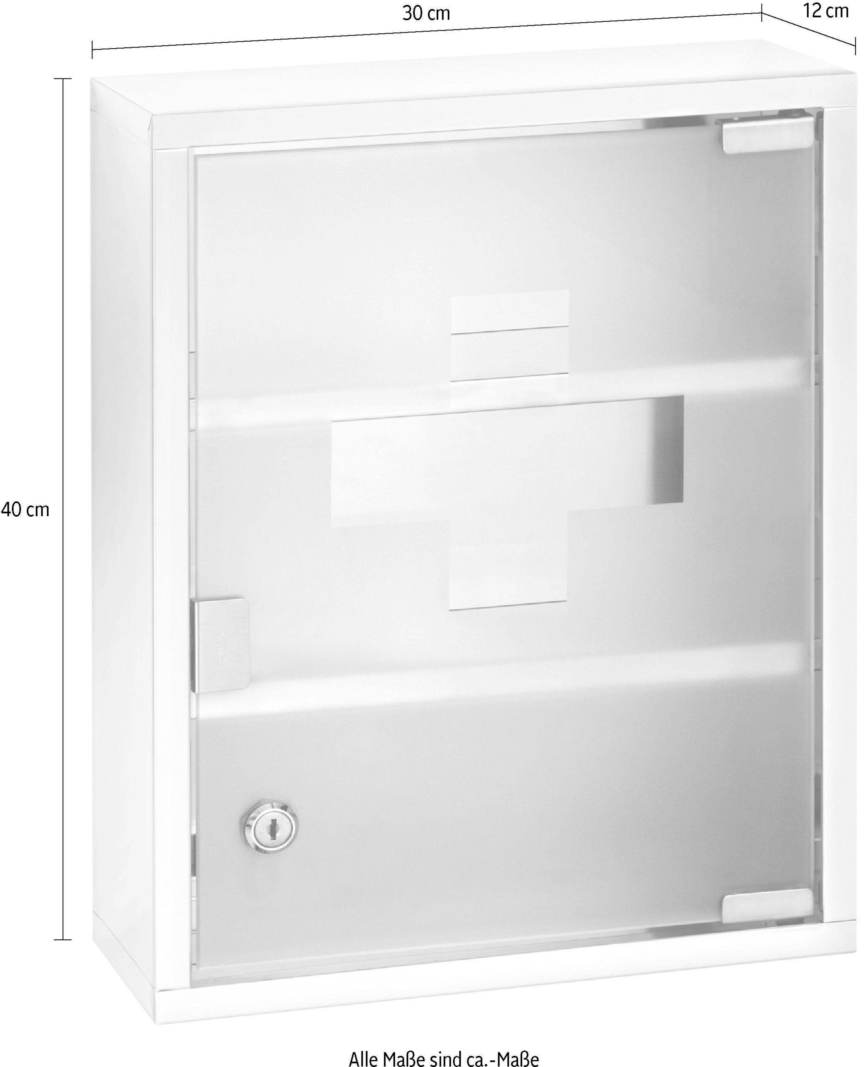 x Edelstahl Sicherheitsglas, satiniertes cm und 30 cm Medizinschrank WENKO 40