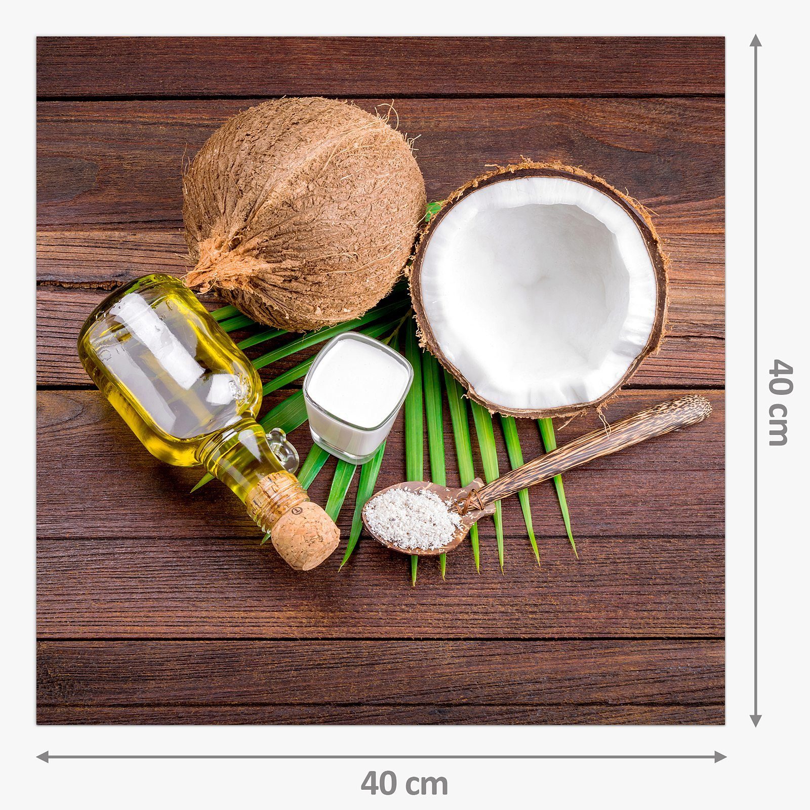 Spritzschutz Primedeco und Öl Glas Kokosmilch Küchenrückwand