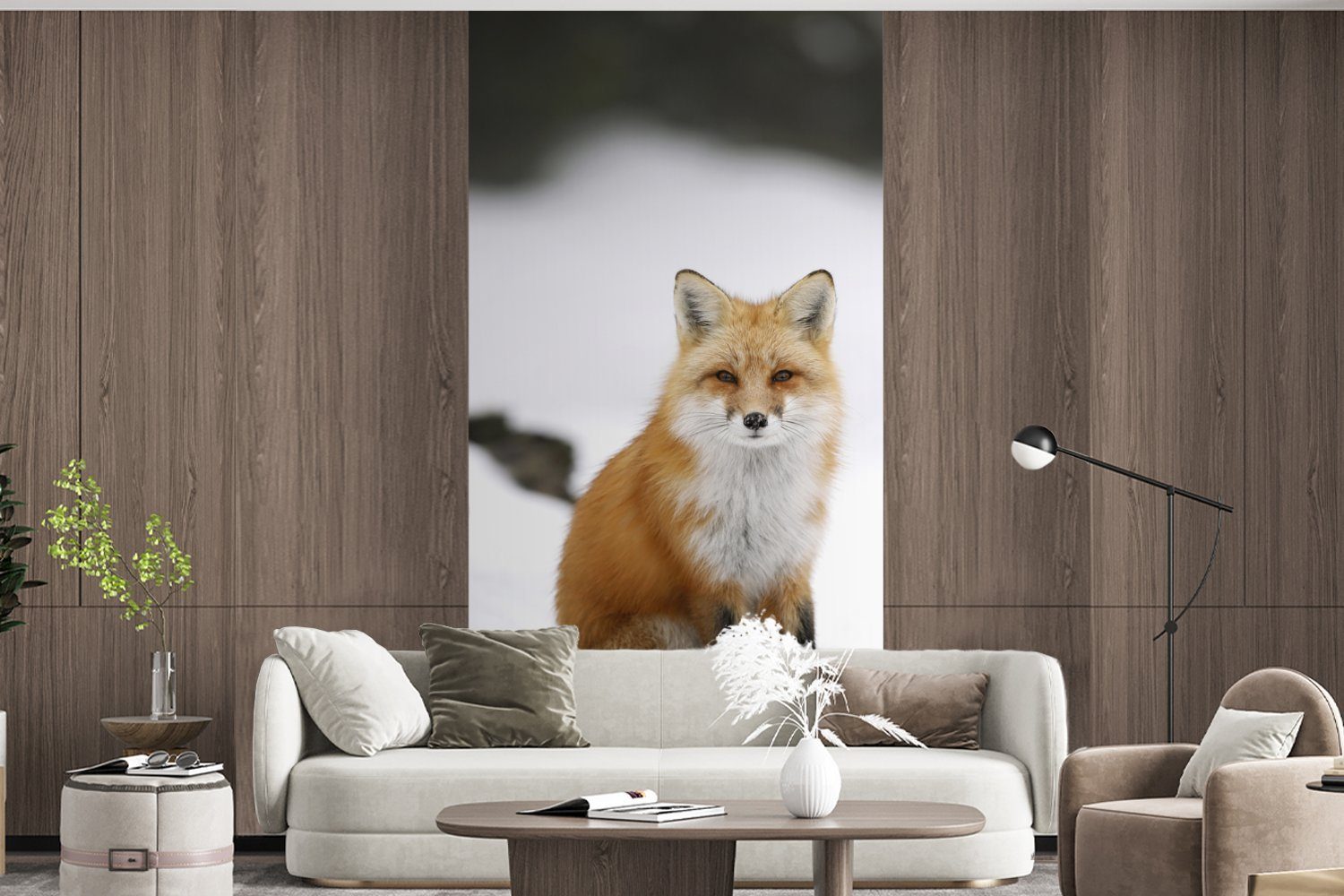 Fuchs - - Vliestapete Wohnzimmer bedruckt, Fototapete Schnee (2 Matt, Winter, St), MuchoWow Schlafzimmer Küche, für Fototapete