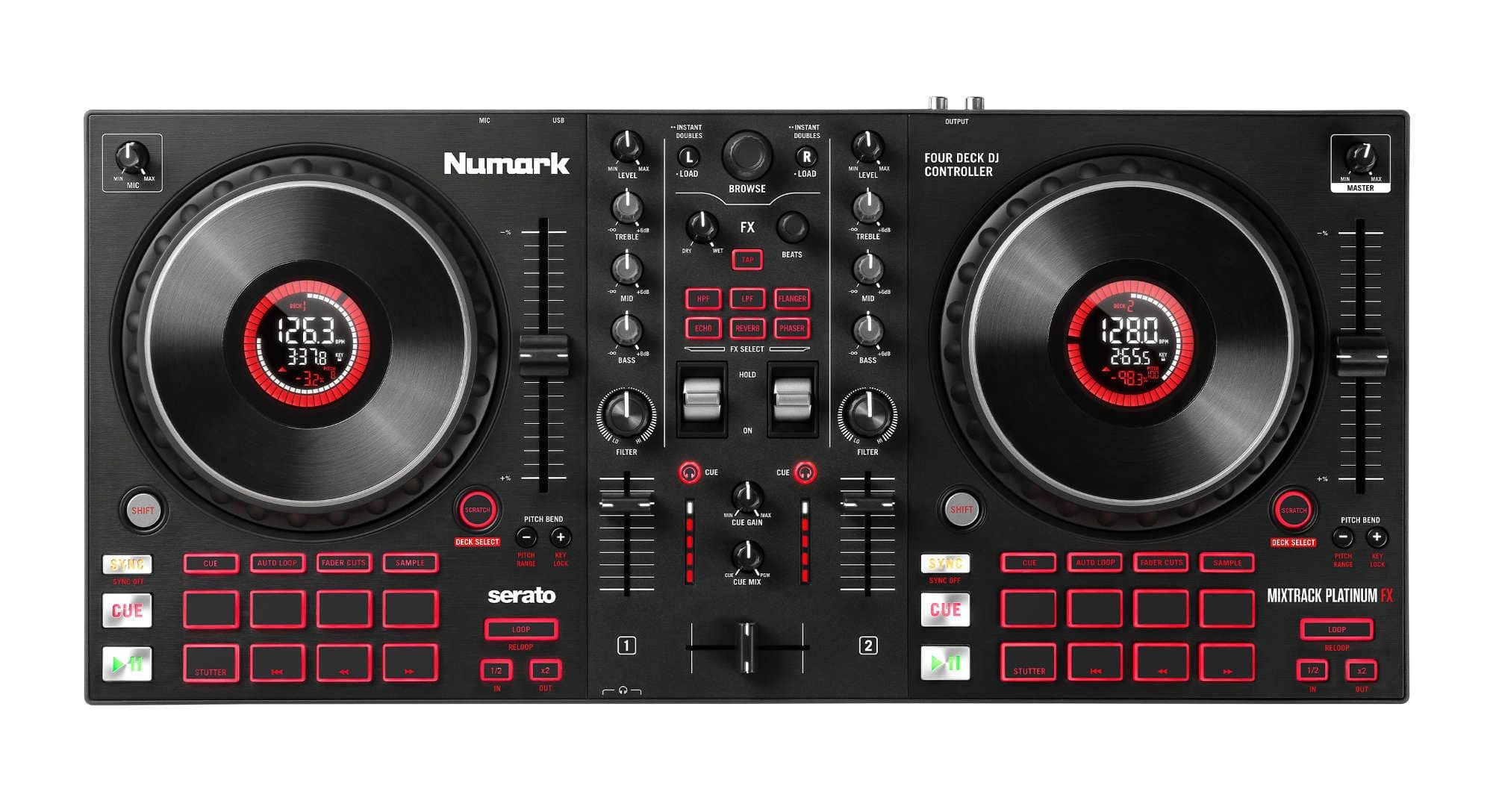 Numark DJ Controller Mixtrack Platinum FX - mit Jogwheel-Displays & Effektpaddeln, inkl. Download für Serato DJ Lite & Prime Loops Remix Tool Kit