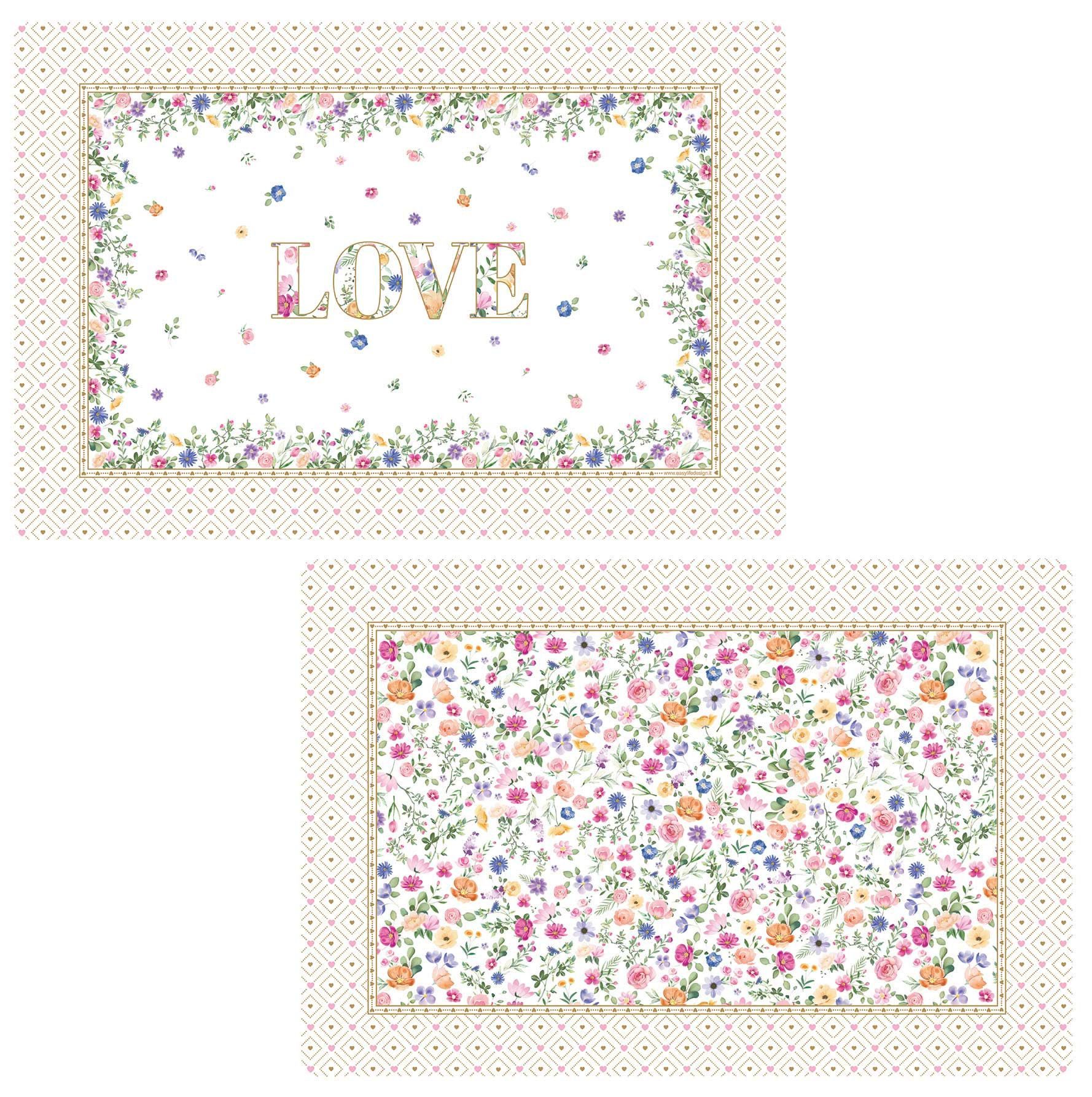 EasyLife Platzset Mon Amour, Höhe: cm, Farbe: Mehrfarbig, Motiv: Herzen & Blumen