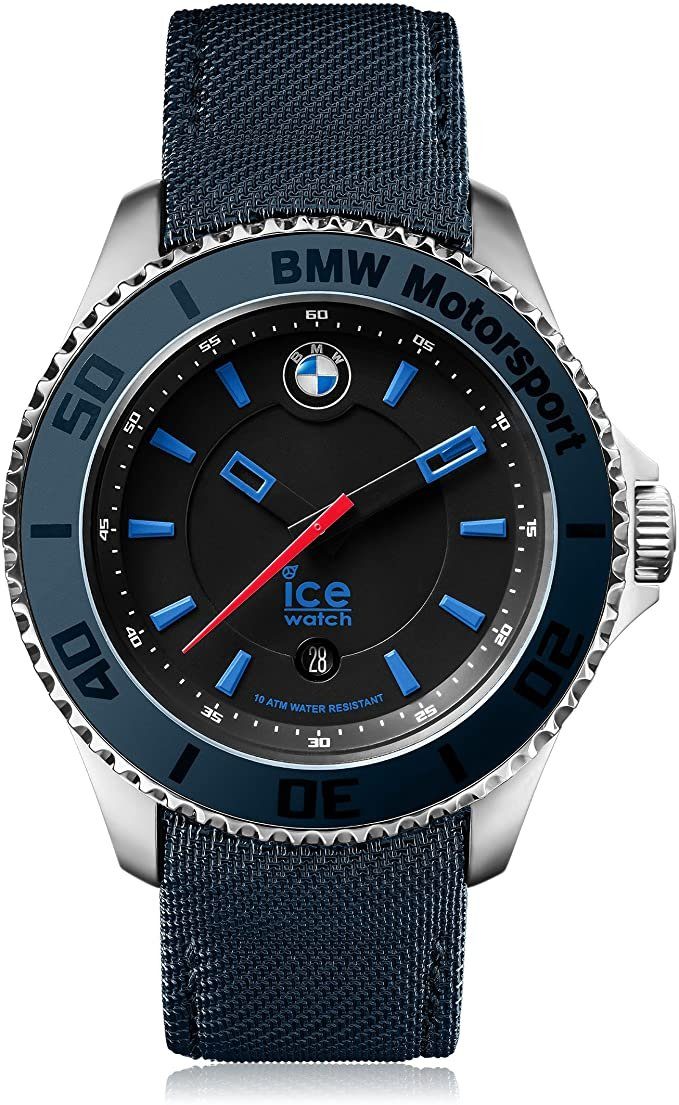 - ice-watch 001117 BMW (Large) Dark Motorsport Quarzuhr, Herrenuhr - (steel) & Light mit Lederarmband - Blaue BE ICE-WATCH