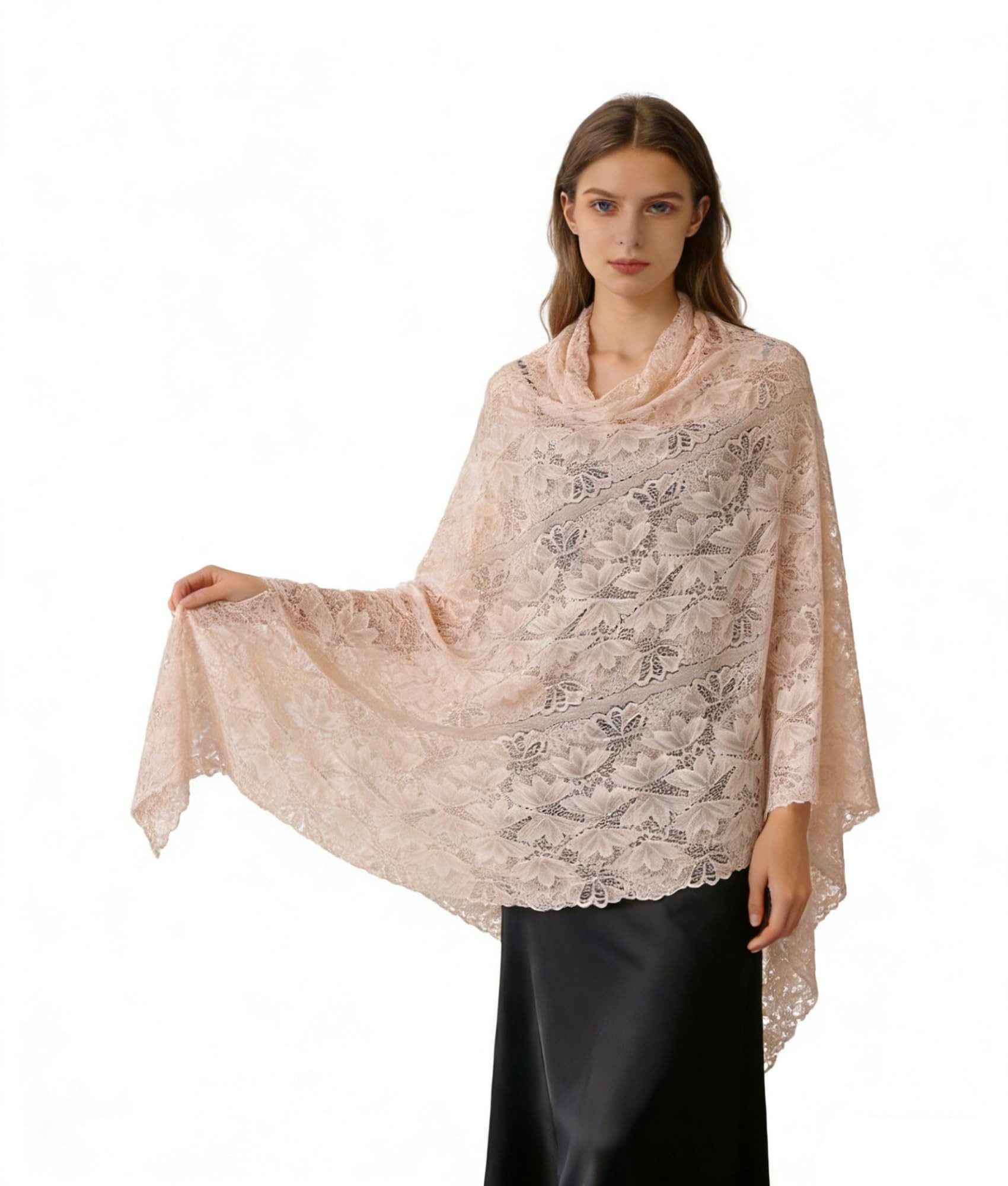 Modeschal Damen Spitzen Schal mit Strass & Blumenmuster, elegante Stola