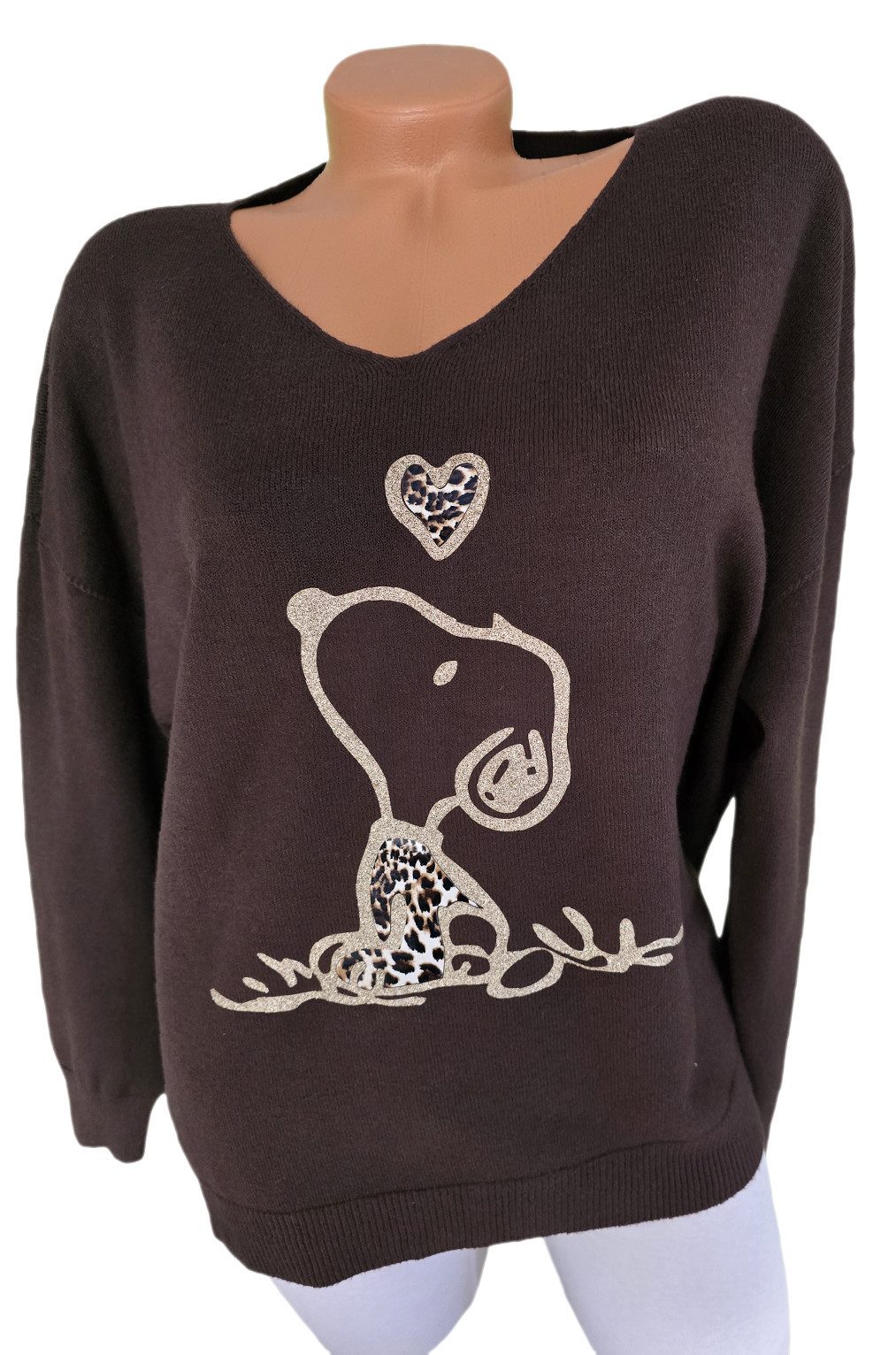 Rehoboth Moda V-Ausschnitt-Pullover Feinstrick Damen Pullover mit Comic Pri günstig online kaufen