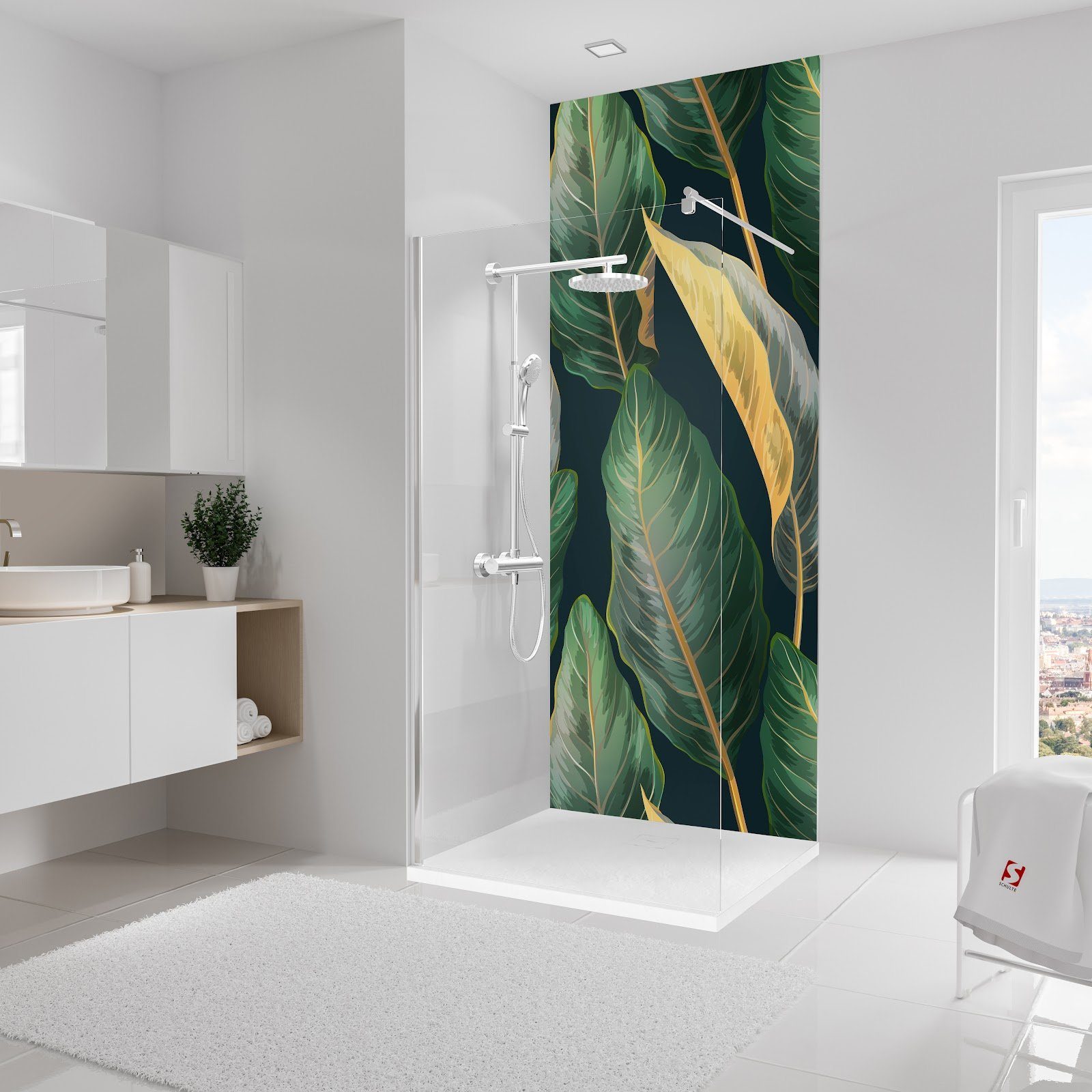 Schulte Badrückwand DecoDesign Softtouch, (1-tlg), 100x255 cm, Tropenblätter Gold, Wandverkleidung, Duschrückwand