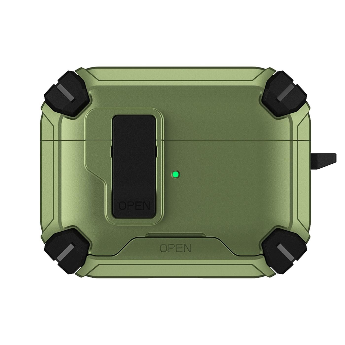 CoolGadget Kopfhörer-Schutzhülle Defender Hülle für Apple AirPods 1 / 2 magnetisch mit Karabiner, 360° Full-Body Case Schutzhülle Handy Standfunktion magnetisch ladbar
