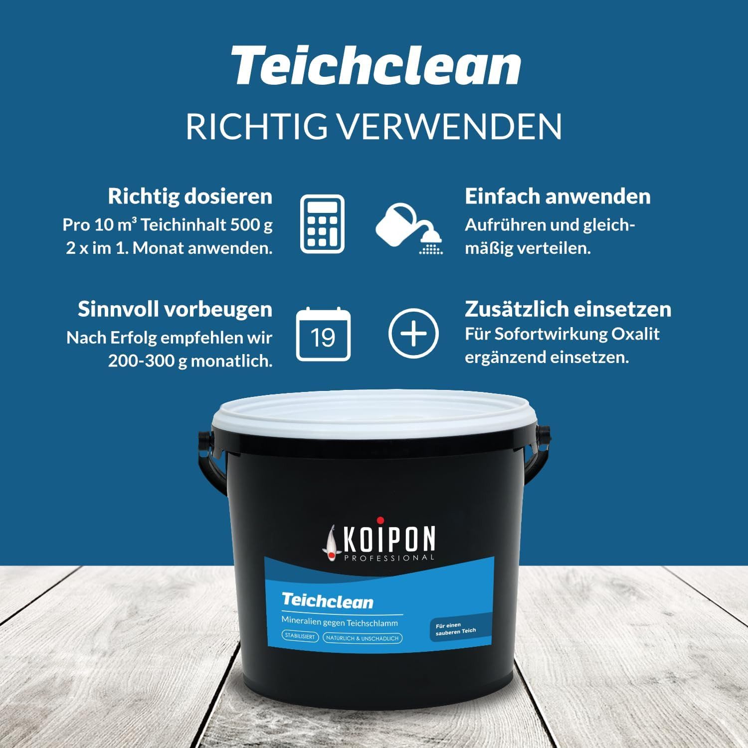 KOIPON Teichpflege KOIPON Teichclean Teichschlammentferner gegen Laub & Schlamm, Teichschlammentferner, Biologisch, Fischverträglich, Made in Germany