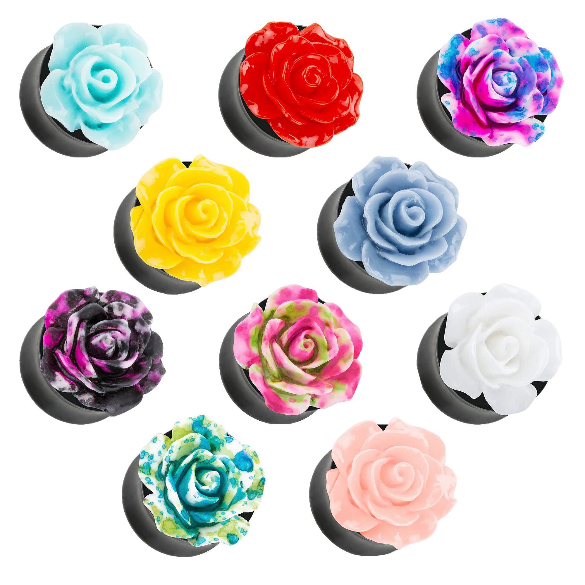 Ohr Ohrpiercing Flesh Optik 3D Tunnel Piercing Optik Piercing Taffstyle Rose Plug in Ohrpiercing Plug in Rose Türkis, 3D