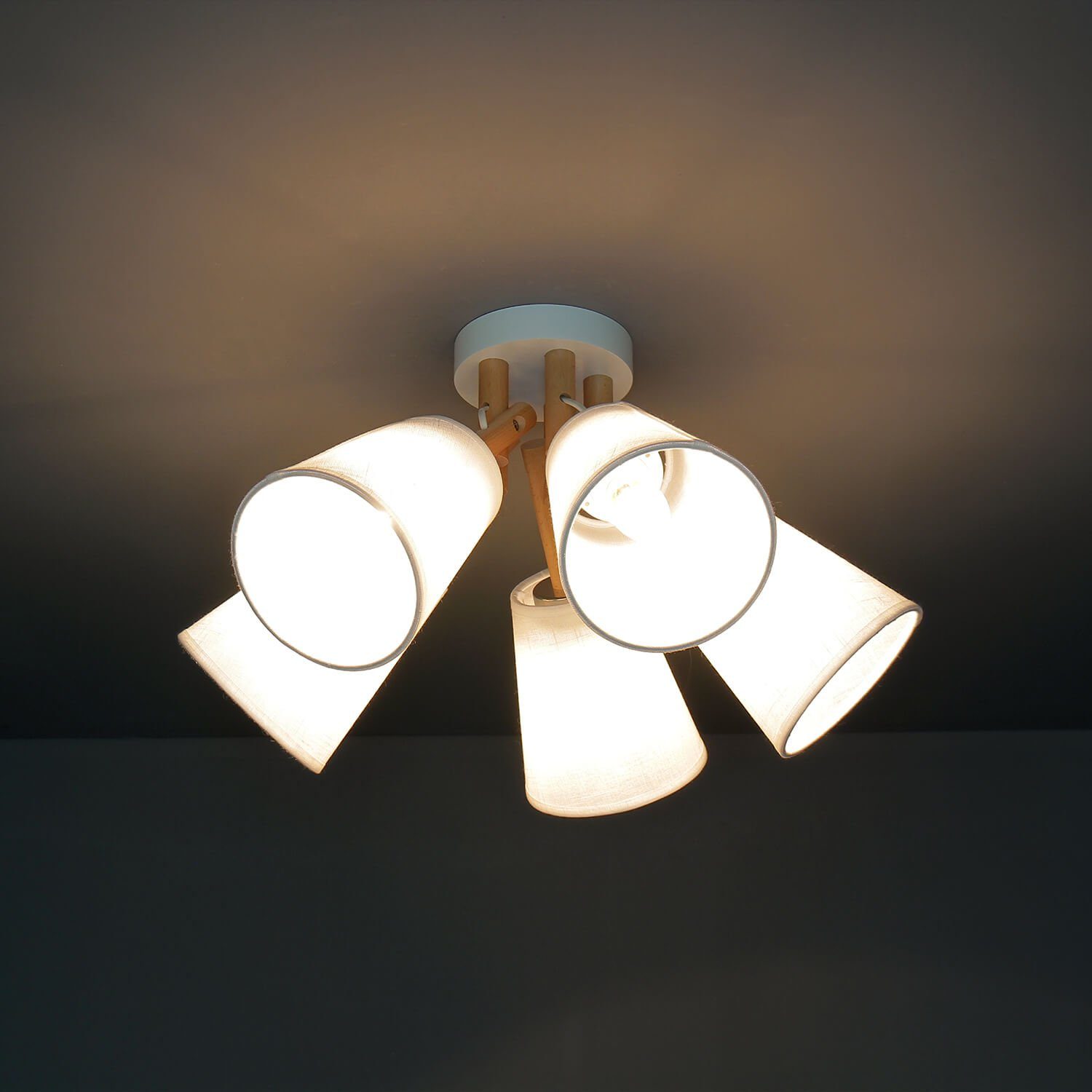 Licht-Erlebnisse Deckenleuchte VAIO, ohne Leuchtmittel, Moderne Deckenlampe Weiß Creme Stoffschirm Holz Flur Lampe