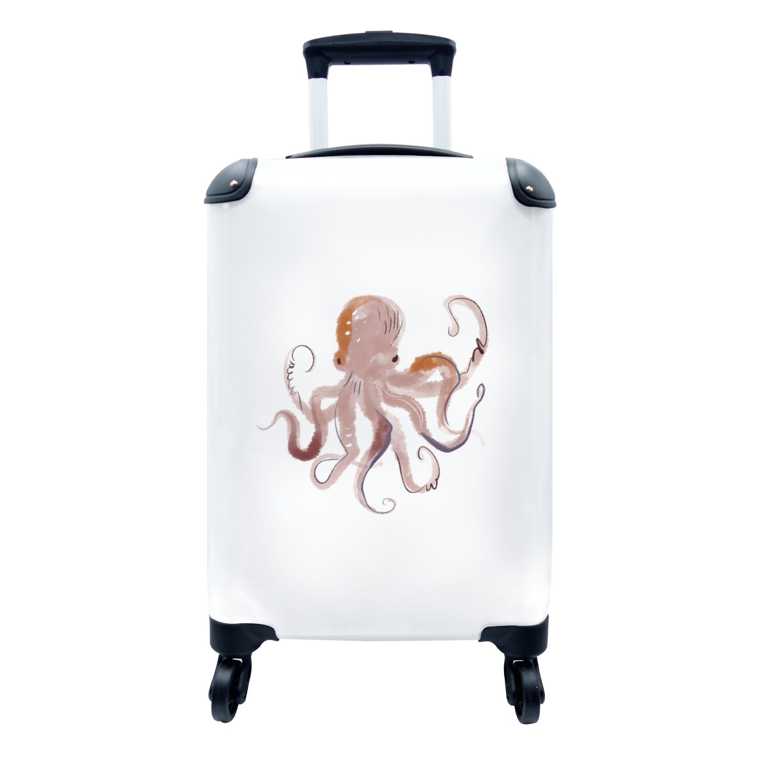 MuchoWow Handgepäckkoffer Oktopus - Meer - Aquarell - Zeichnung, 4 Rollen, Reisetasche mit rollen, Handgepäck für Ferien, Trolley, Reisekoffer