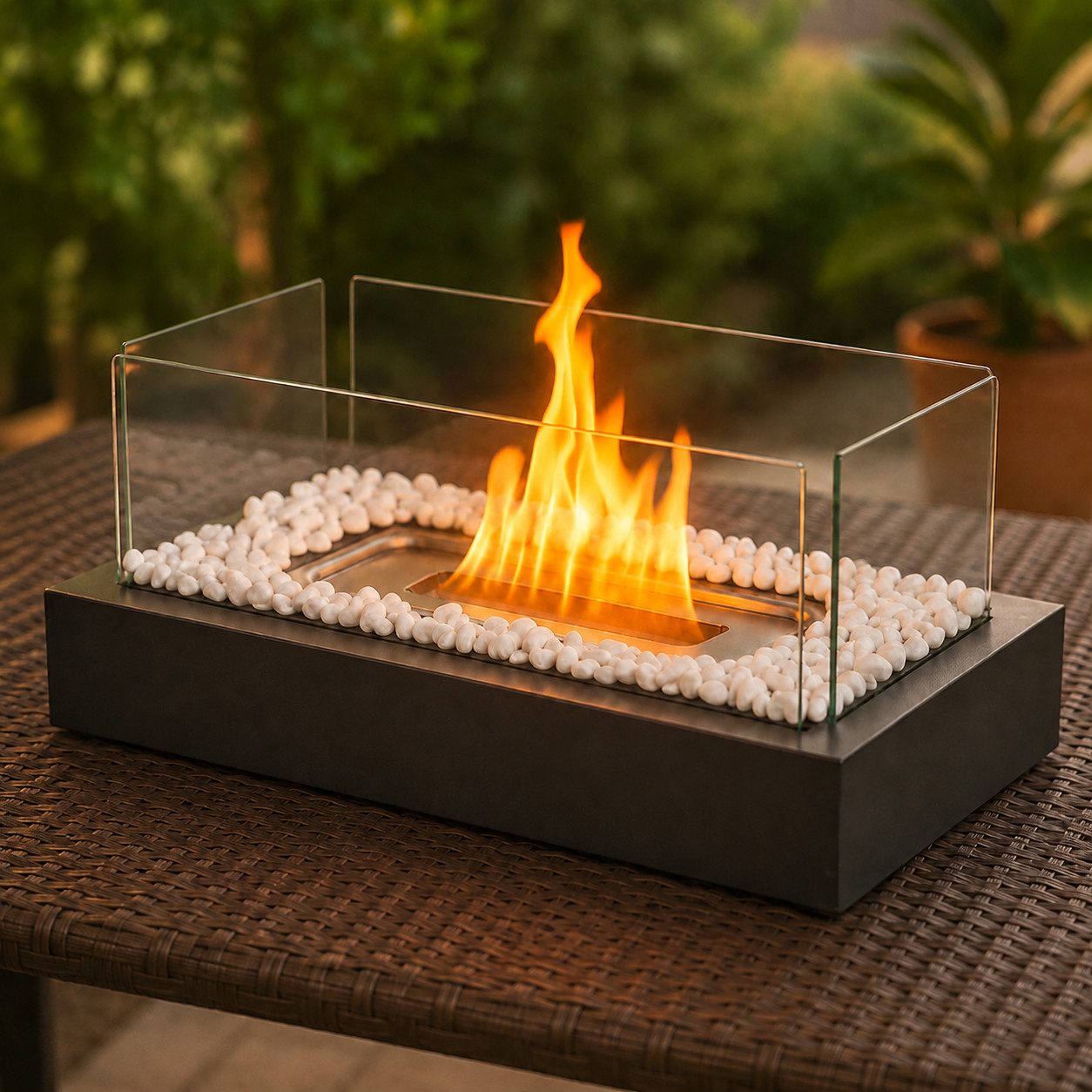 Ledklang Tischfeuer Ethanol Tischkamin eckig,tragbarer Indoor & Outdoor Dekokamin,35CM (für Tisch, Terrasse, Balkon & Garten), Als Party Geschenkidee stilvolle Tischdeko oder festliche Atmosphäre