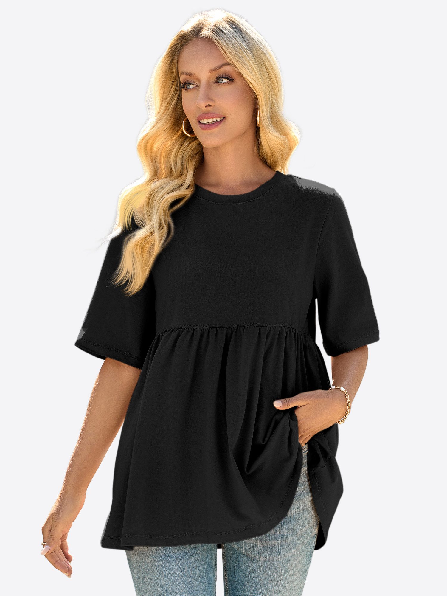 T-Shirt Damen Lässiges Babydoll Tunika Oberteil