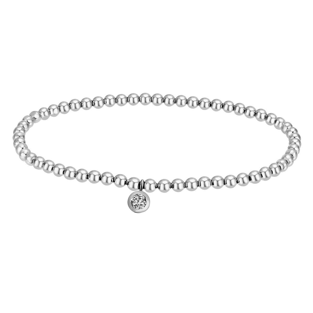 Reflexion Diamonds Armreif 925 Silber, Kugel-Stretch Armreif mit Zirkonia-Anhänger, 19cm, Kugel-Stretch Armreif mit Zirkonia-Anhänger