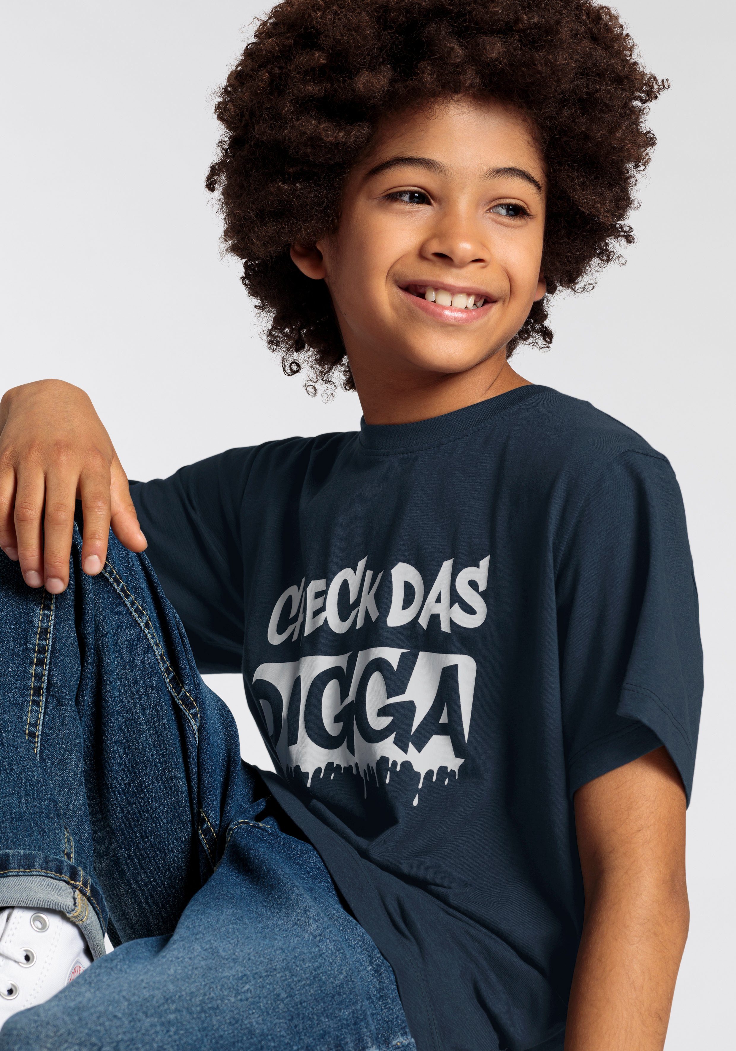 KIDSWORLD T-Shirt Sprücheshirt: CHECK DAS DIGGA Kurzarm, Basic-Passform, bedruckt, Rundhalsausschnitt