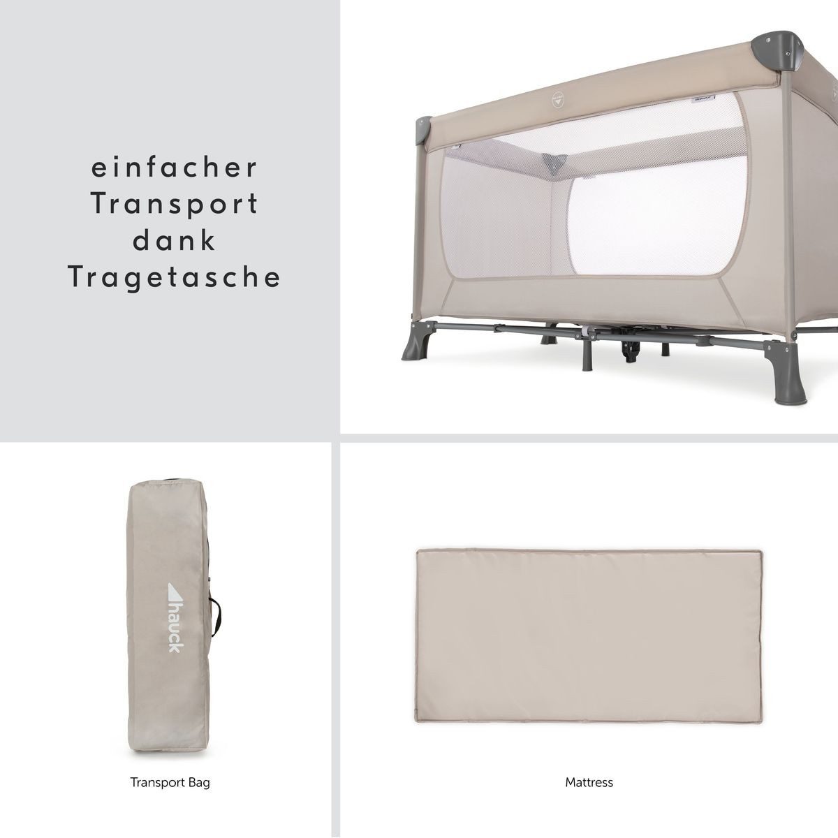 Hauck Baby-Reisebett Dream N Play - Beige, Kinder Babyreisebett mit Matratze, Insektenschutz & Tasche - faltbar – Bild 4 von 5