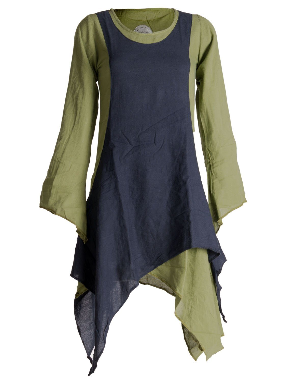Vishes Midikleid Langärmliges Lagenlook Kleid handgewebte Baumwolle Ethno, Hippie, Boho, Goa style