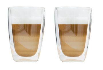 Haushalt International Latte-Macchiato-Glas Latte Macchiato-Gläser Doppelwandig isolierglas Extra lang warmhaltend, 400ml, spülmaschinengeeignet, mikrowellengeeignet