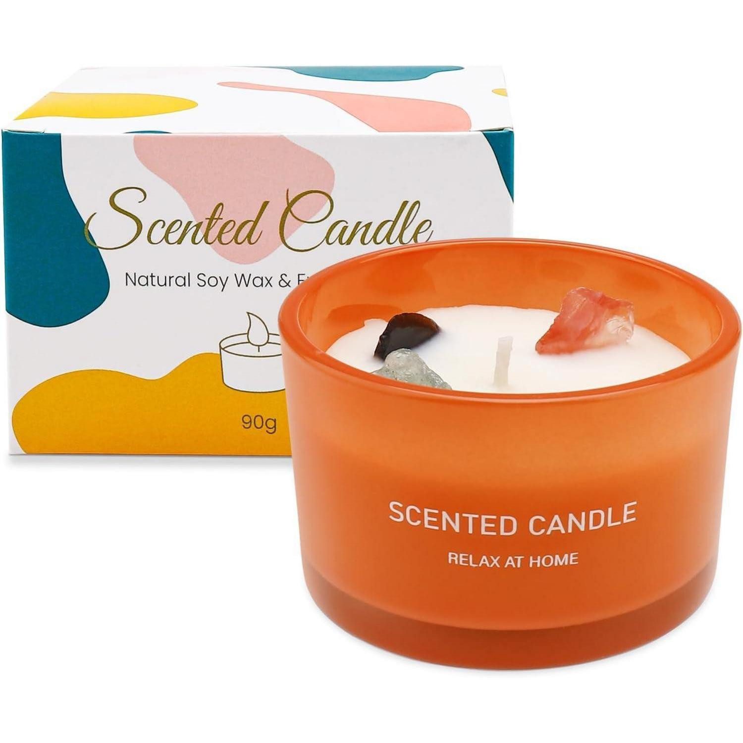 ALLAVA Duftkerze Duftkerzen Minze Kristallstein Sojawachs 270g 20h Brenndauer