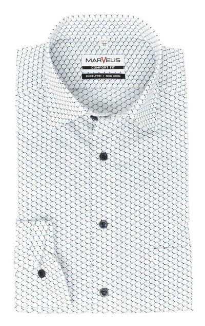 MARVELIS Businesshemd »Businesshemd - Comfort Fit - Langarm - Muster - Weiß« Allover-Print