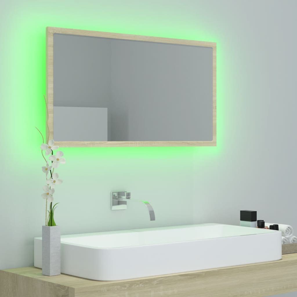 Badezimmerspiegelschrank 80x8,5x37 Sonoma-Eiche vidaXL Eiche cm (1-St) LED-Badspiegel Acryl Sonoma