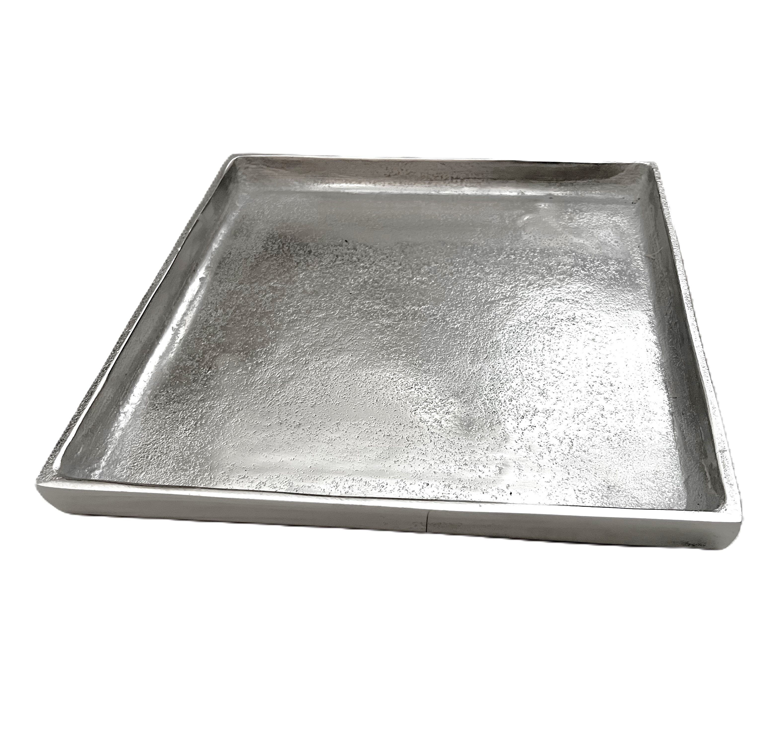 colmore Dekoschale Schale Quadratisch Flach Deko Silber Metall 26 cm, Extra Flach