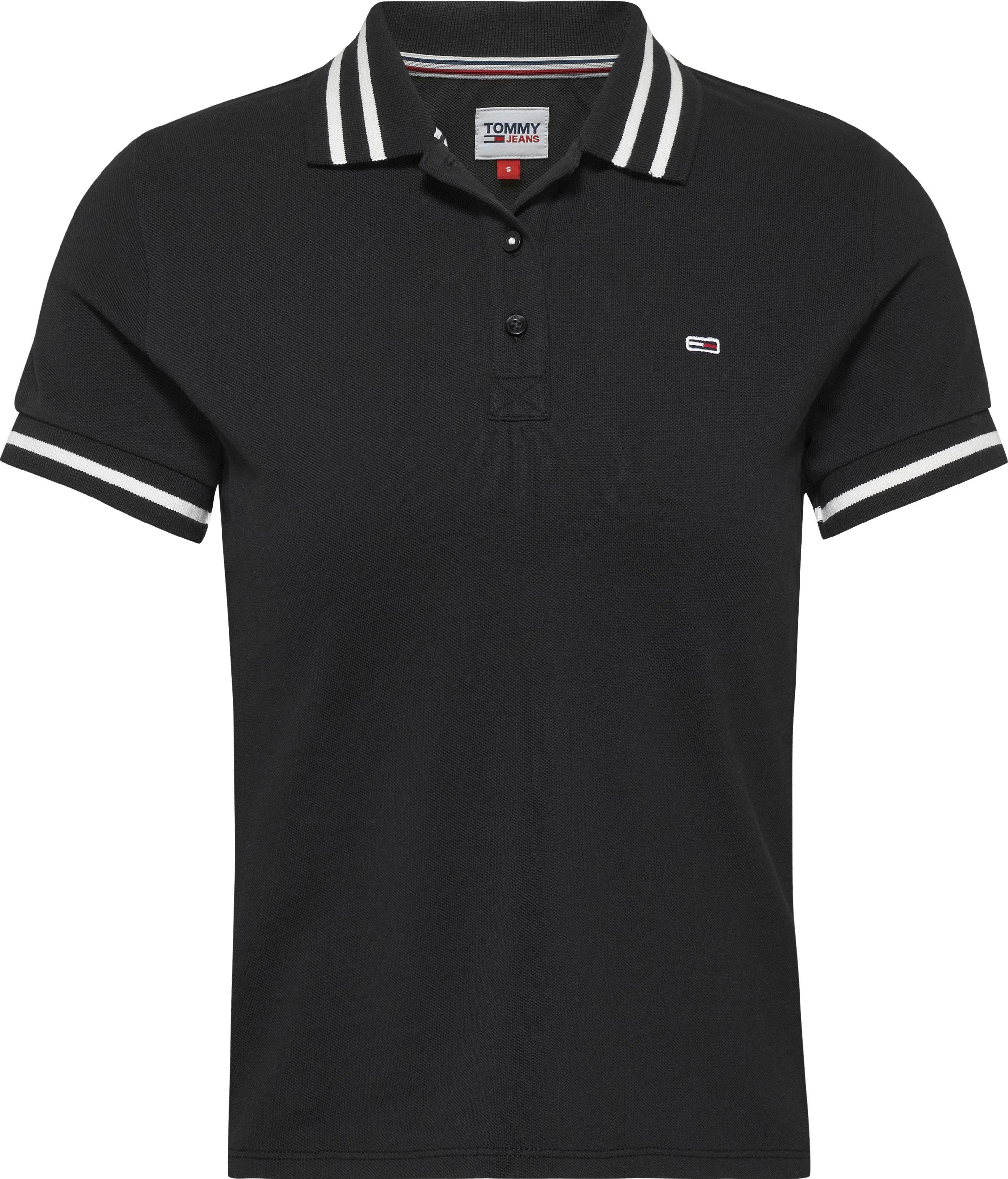 Black TJW & TIPPING Jeans POLO mit ESSENTIAL Tommy Poloshirt Kontraststreifen Jeans Tommy Label-Flag