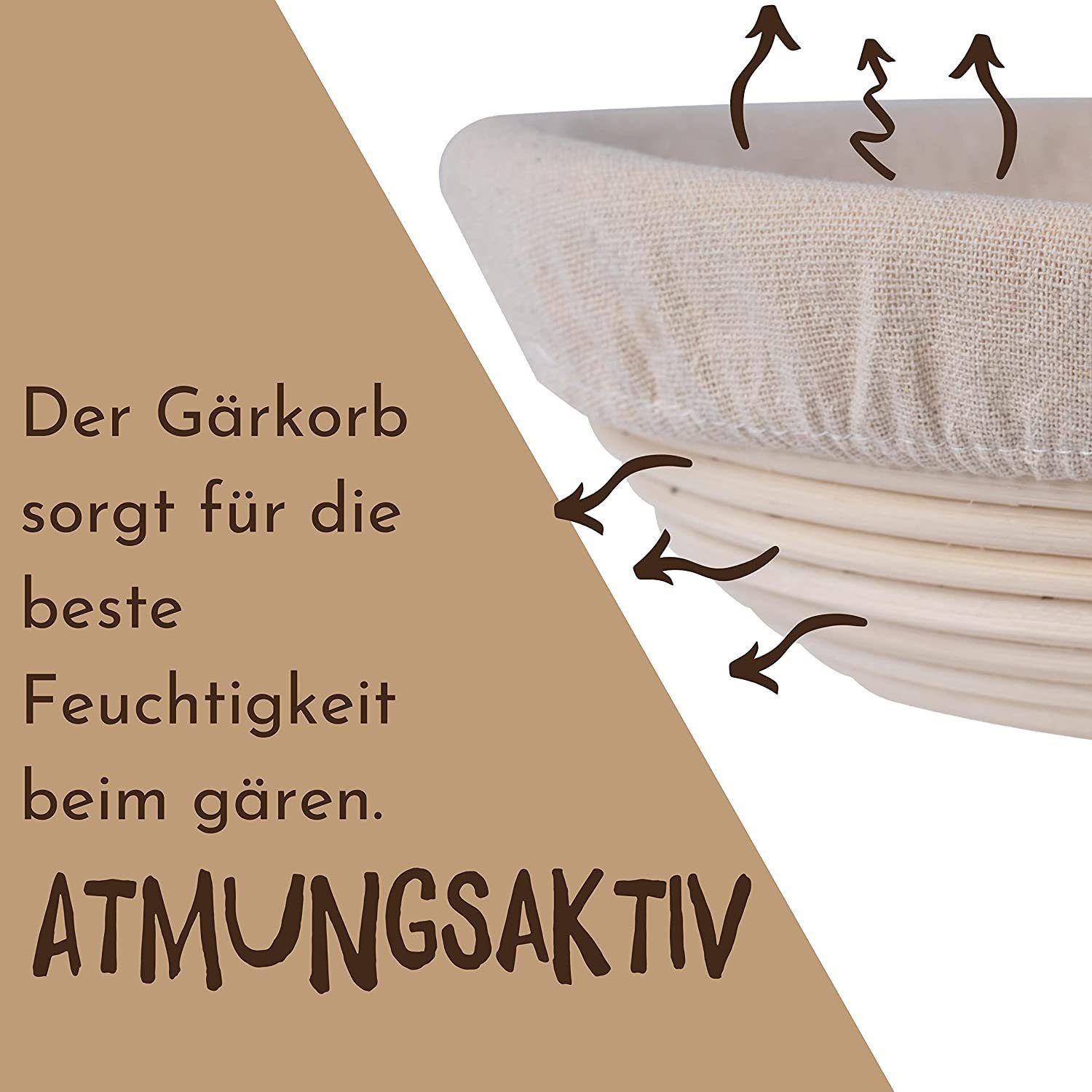 riijk Gärkorb Gärkörbchen inkl. gratis Teigschaber, (Peddigrohr Korb mit waschbarem Leineneinsatz), Brotkorb oder zum gären von Brot