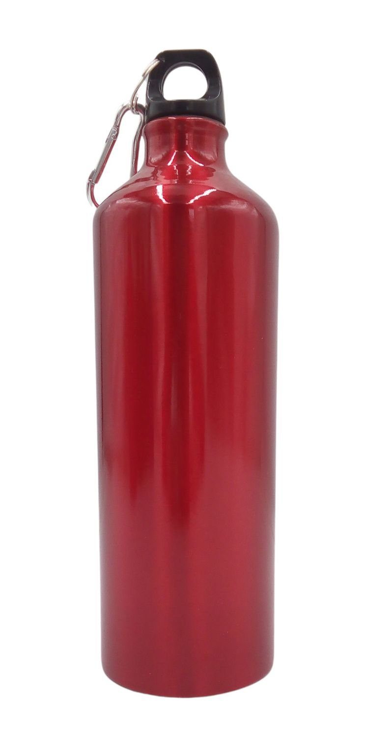 BURI Trinkflasche Aluminium mit rot Wasserflasche farbig Trinkflasche Sport 1000ml Karabiner
