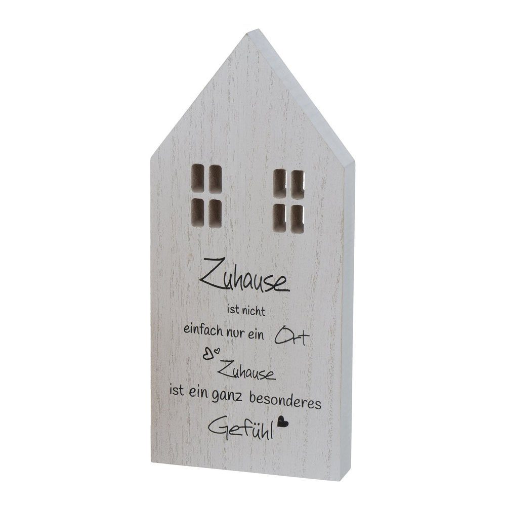 BOLTZE Dekoobjekt Dekoaufsteller ZUHAUSE aus Holz Schild H25cm Holzhaus mit Spruch - WEI