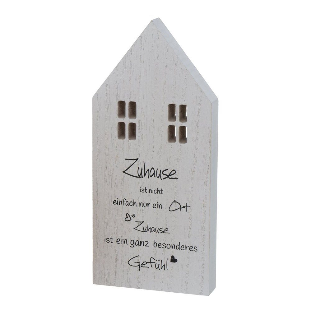 Dekoobjekt Dekoaufsteller ZUHAUSE aus Holz Schild H25cm Holzhaus mit Spruch - WEI