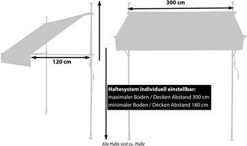 Gartenfreude Klemmmarkise 300x120x200-300 cm, ohne Bohren, gerader Schnitt