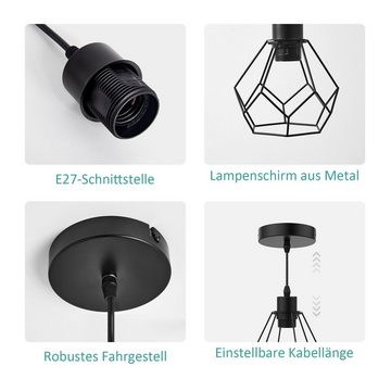 EMKE Pendelleuchte Retro Hängelampe Pendelleuchte aus Metall Industrial Hängelampe, Geometrischem Design Lampenschirm für E27 (Glühbirne nicht enthalten)