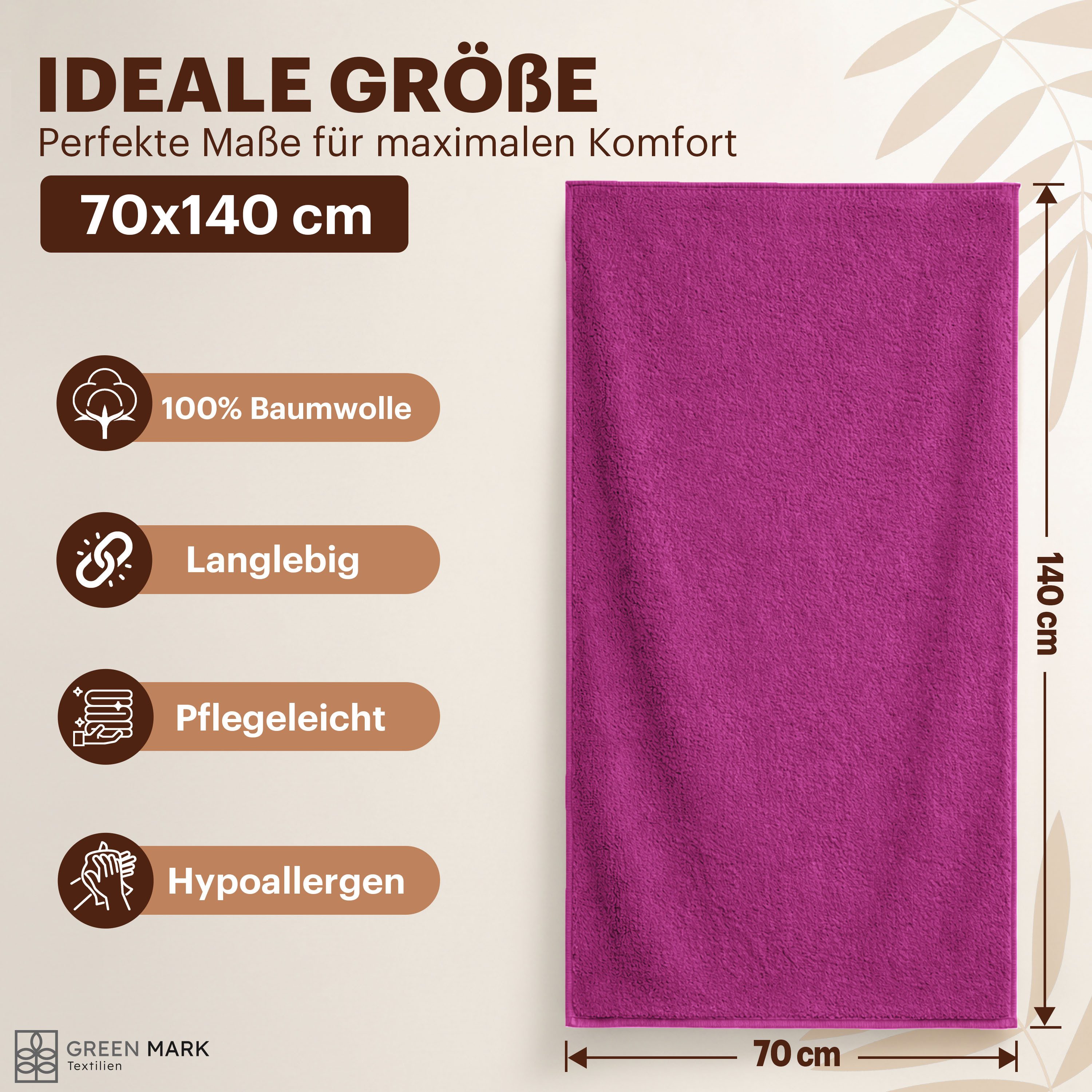NatureMark Duschtuch 4er-Sparpack Frottier Duschtücher 70x140cm, 100% Baumwolle (4-St), Duschhandtuch 70x140cm Pink – Bild 4 von 5