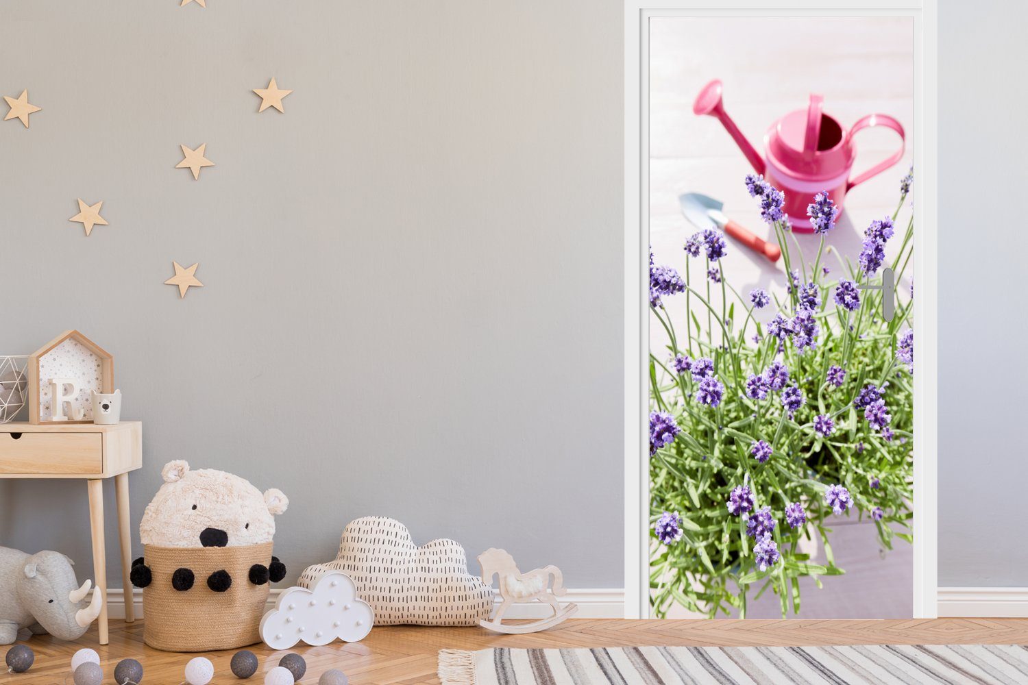 MuchoWow Türtapete Gießkanne - Blumen - bedruckt, für Lavendel, Fototapete (1 75x205 Tür, Matt, cm Türaufkleber, St)