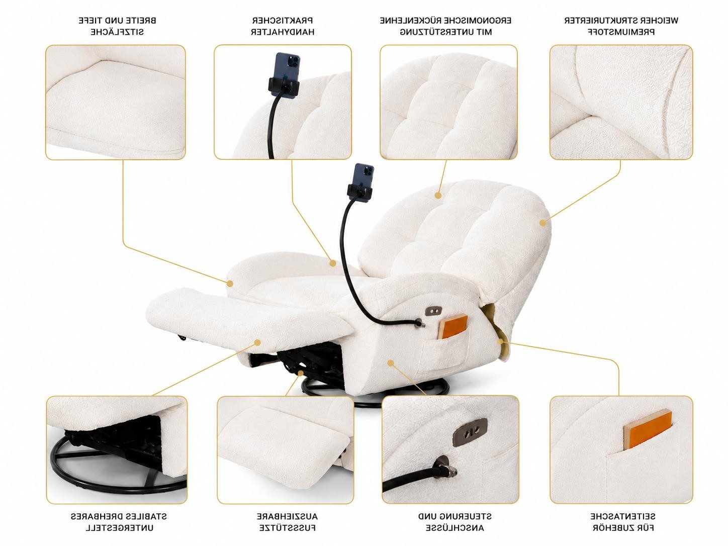 Xlmoebel Relaxsessel Stilvoller Relaxsessel mit ausziehbarer Fußstütze und Handyhalter (1-St), Made in Europa