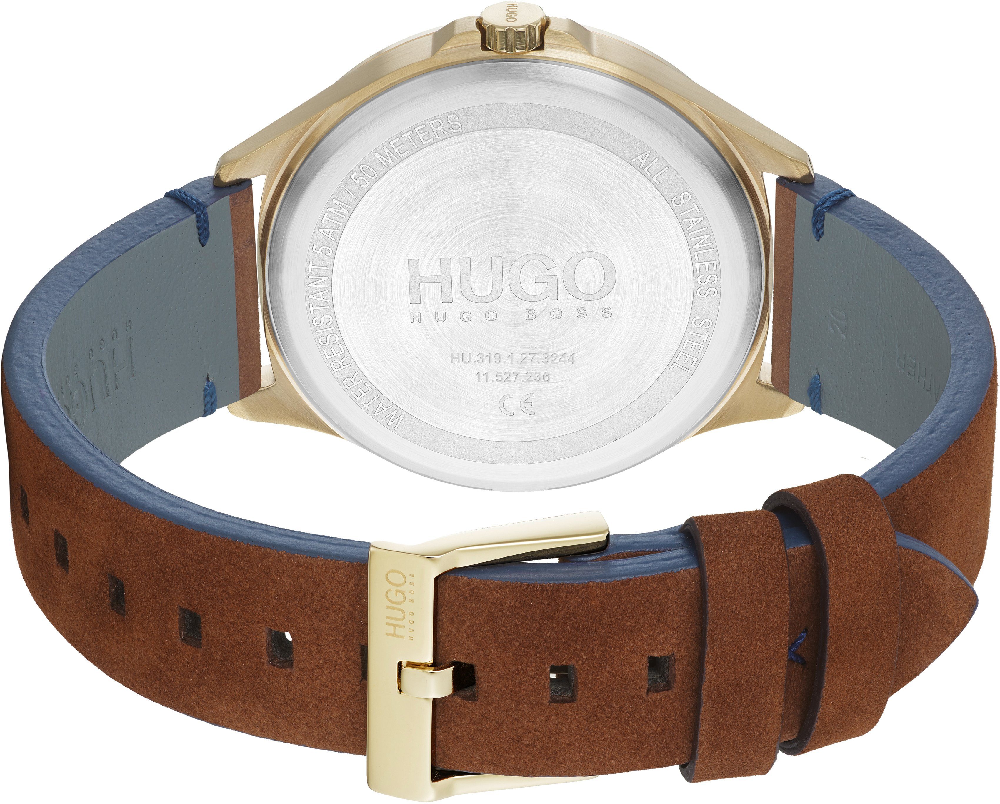 HUGO Quarzuhr #SMASH 1530134, Armbanduhr, Herrenuhr, Mineralglas, Lederarmband