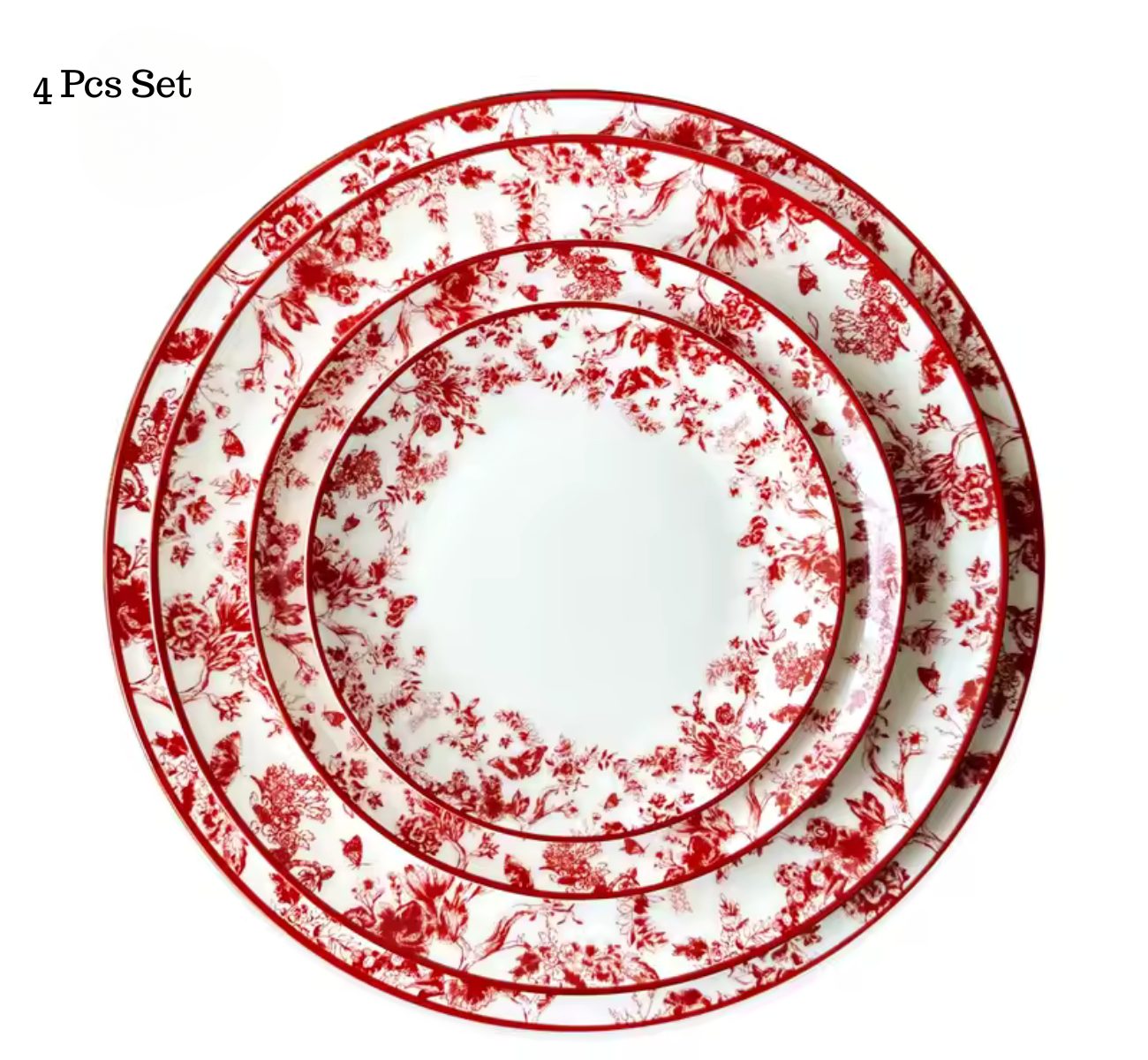 Speiseteller Luxury Red Floral - Fine Bone China 4Pcs Teller set