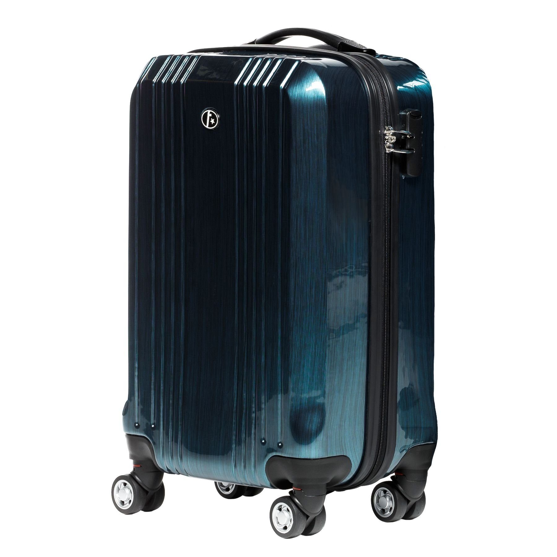 Damen Koffer FERGÉ Koffer CANNES, Handgepäck Koffer Hartschale groß Reisekoffer Kabinen-Trolley 4 Rollen Hartschale blau