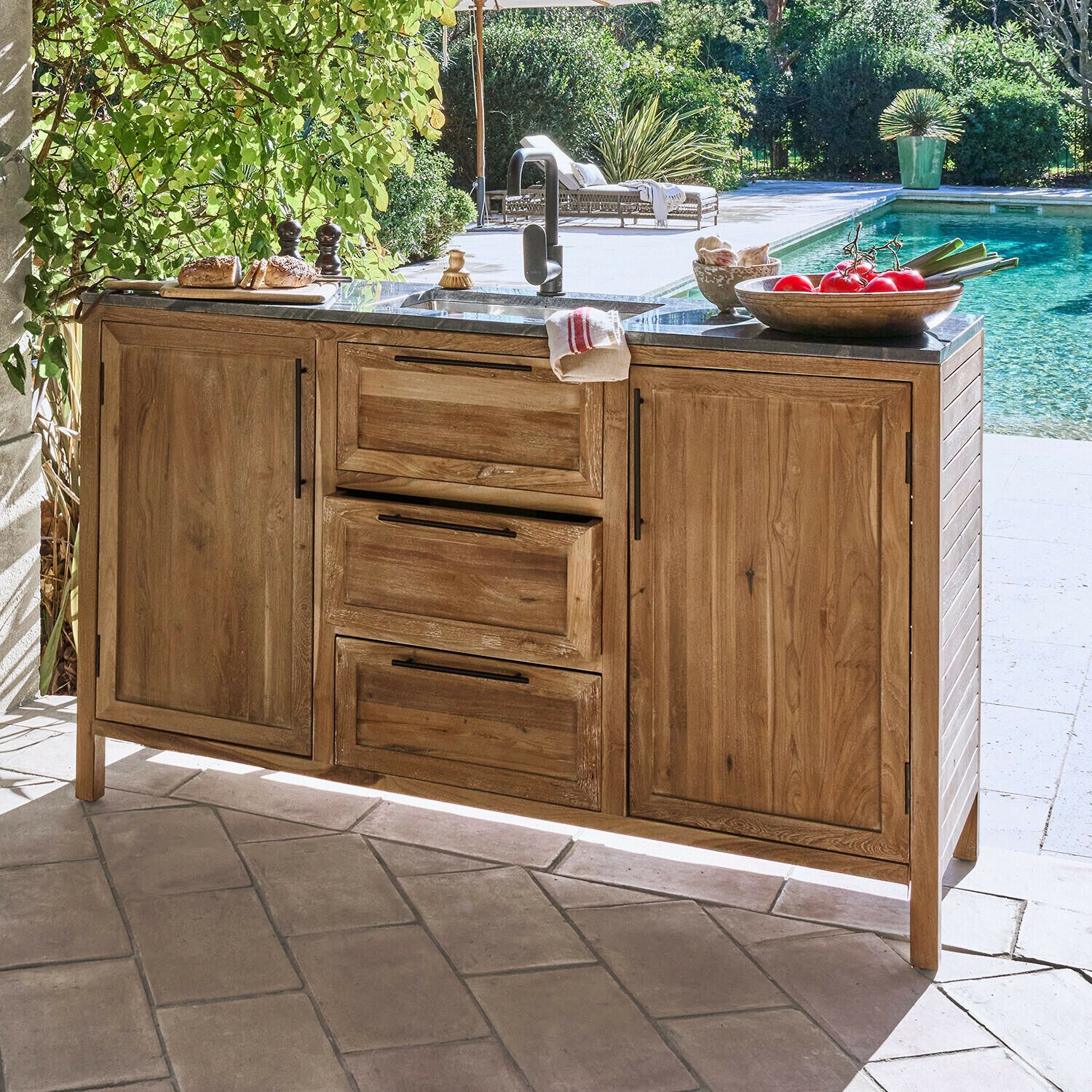 Mirabeau Spülenschrank Outdoor-Spülentisch Corviano braun/schwarz