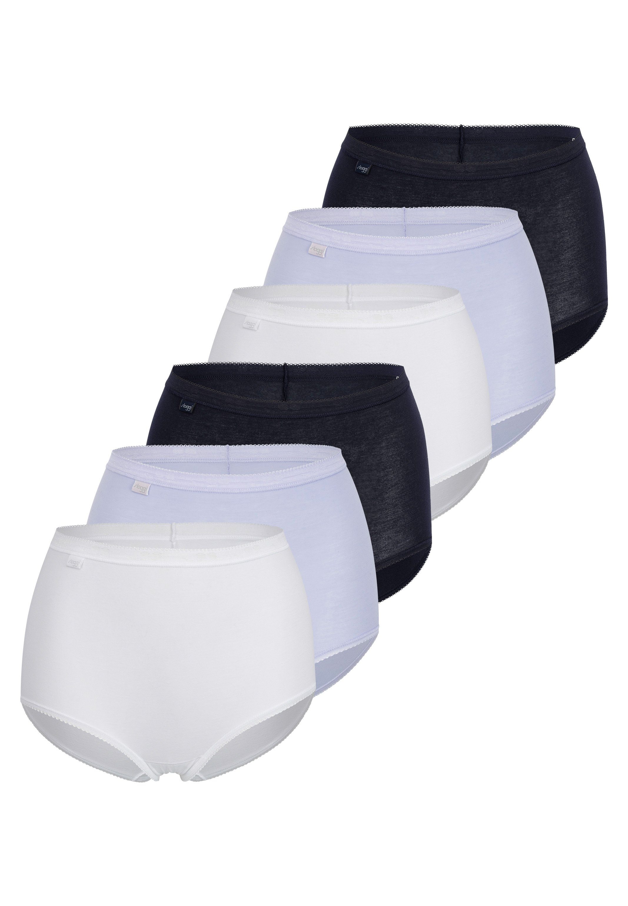 - praktischen Weiß Basic+ Slip - Mehrfachpack V015 - Sloggi Baumwolle Maxislip 6er 6-St) Schwarz Pack / Hellblau Maxi (Spar-Set, / Im