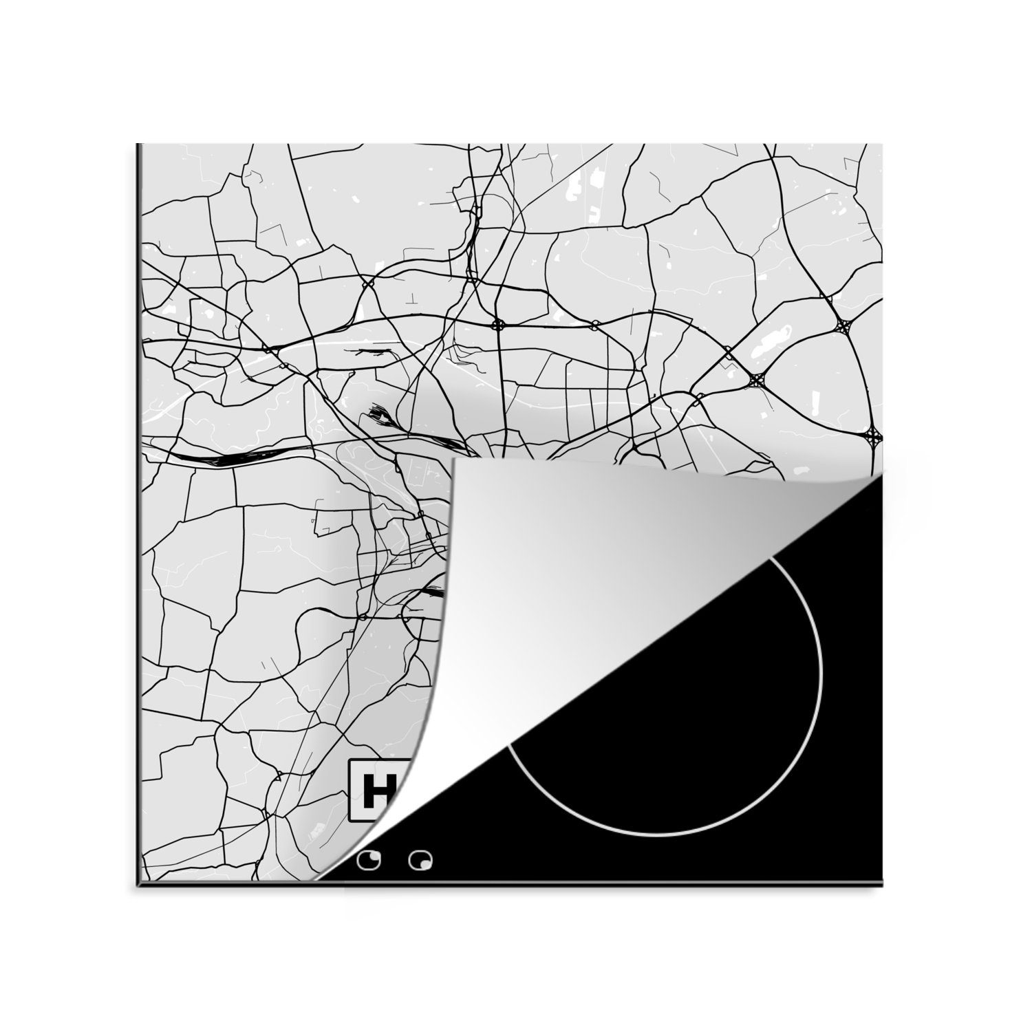MuchoWow Herdblende-/Abdeckplatte Deutschland - Stadtplan - Hannover - Karte, Vinyl, (1 tlg), 78x78 cm, Ceranfeldabdeckung, Arbeitsplatte für küche