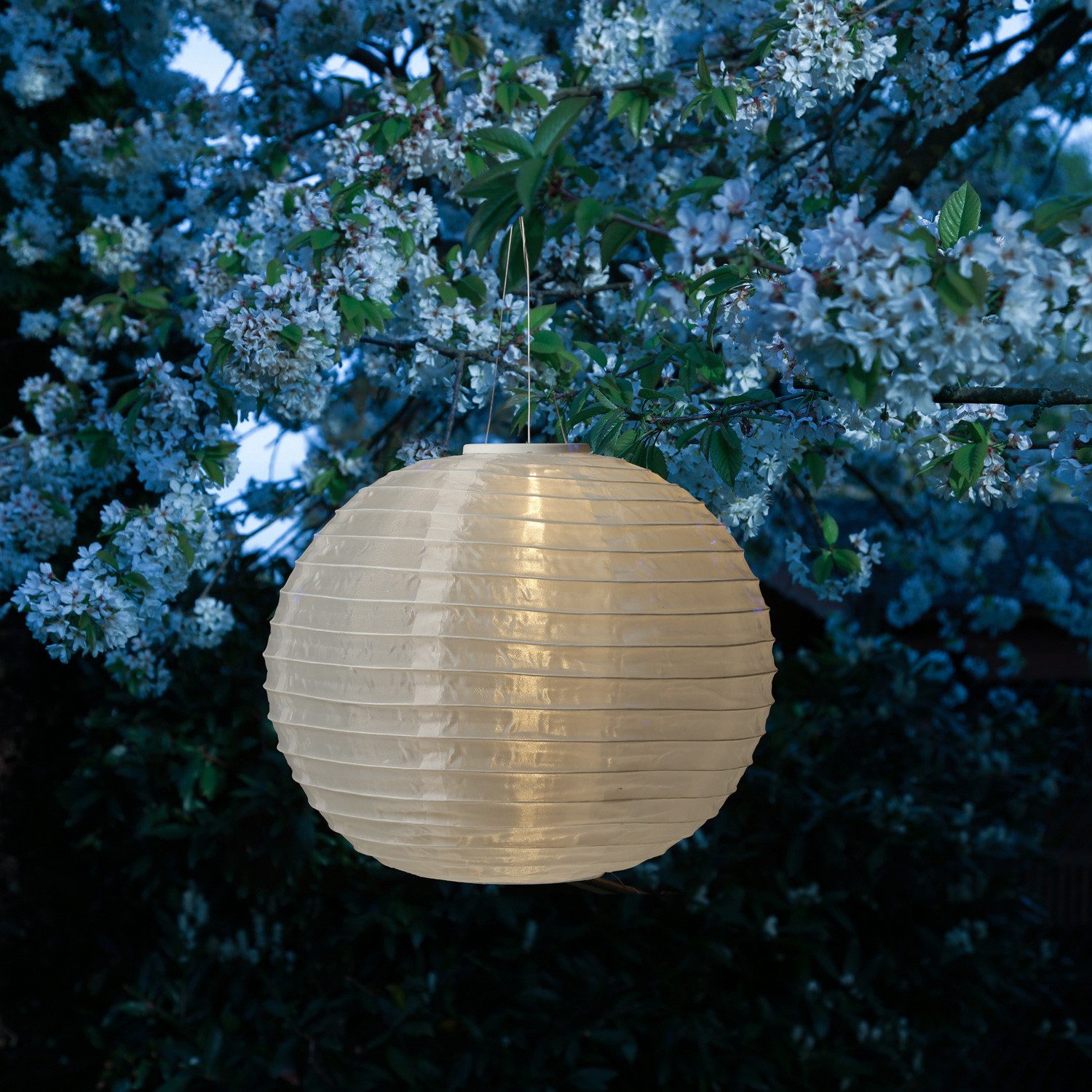 LED Lampion Solar Gartenlampion D: 40cm Party Balkon Terrasse Laterne Sensor weiß